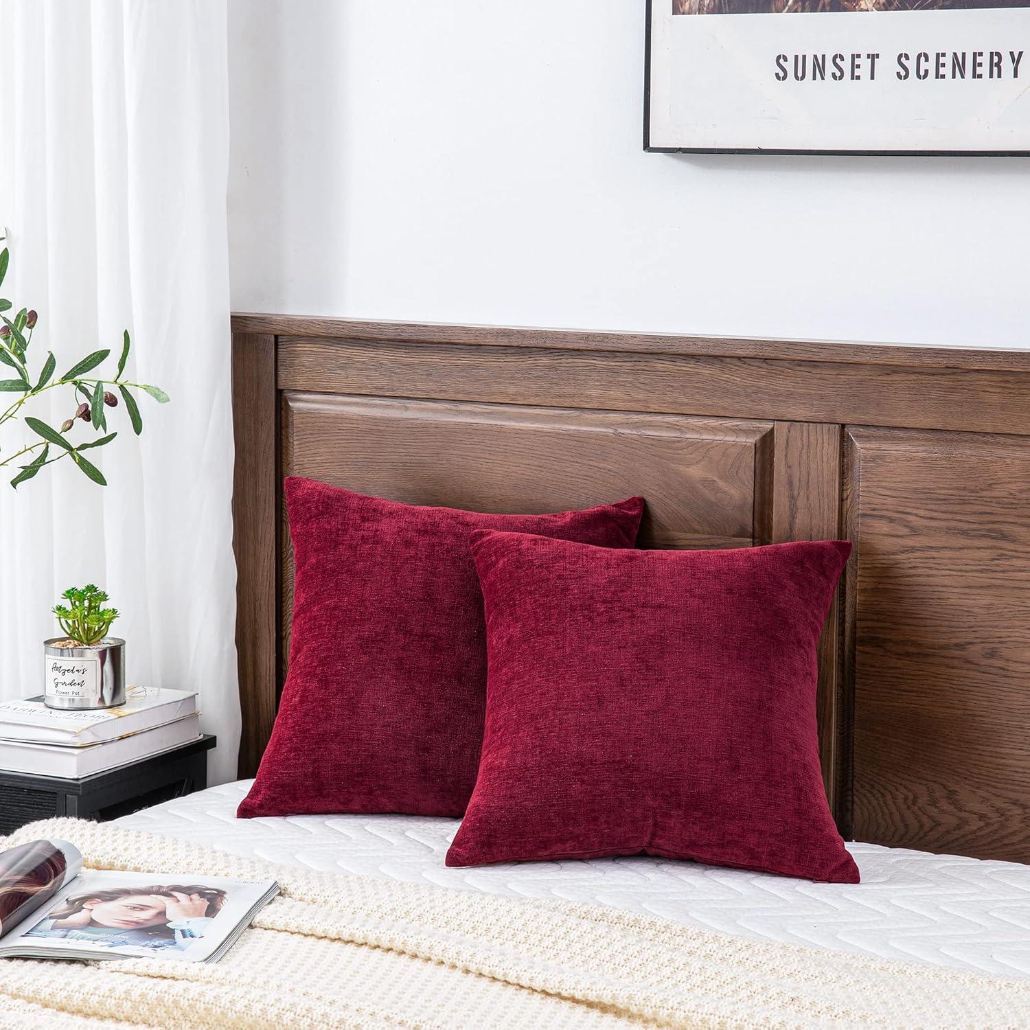 PAVILIA Set of 2 Throw Pillow Covers, Decorative Velvet Square Cushion Cases for Bed Sofa Couch Bedroom Living Room, Red/20 x 20