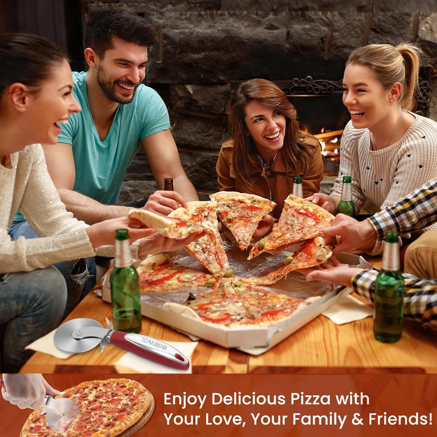 SCHVUBENR Premium Pizza Cutter Wheel - Ultra Sharp Stainless Steel Pizza Slicer with Non-Slip Soft Grip Handle - Multi-Purpose Cutter for Pizza, Dough & Pastry - Dishwasher Safe, Easy to Clean - Red