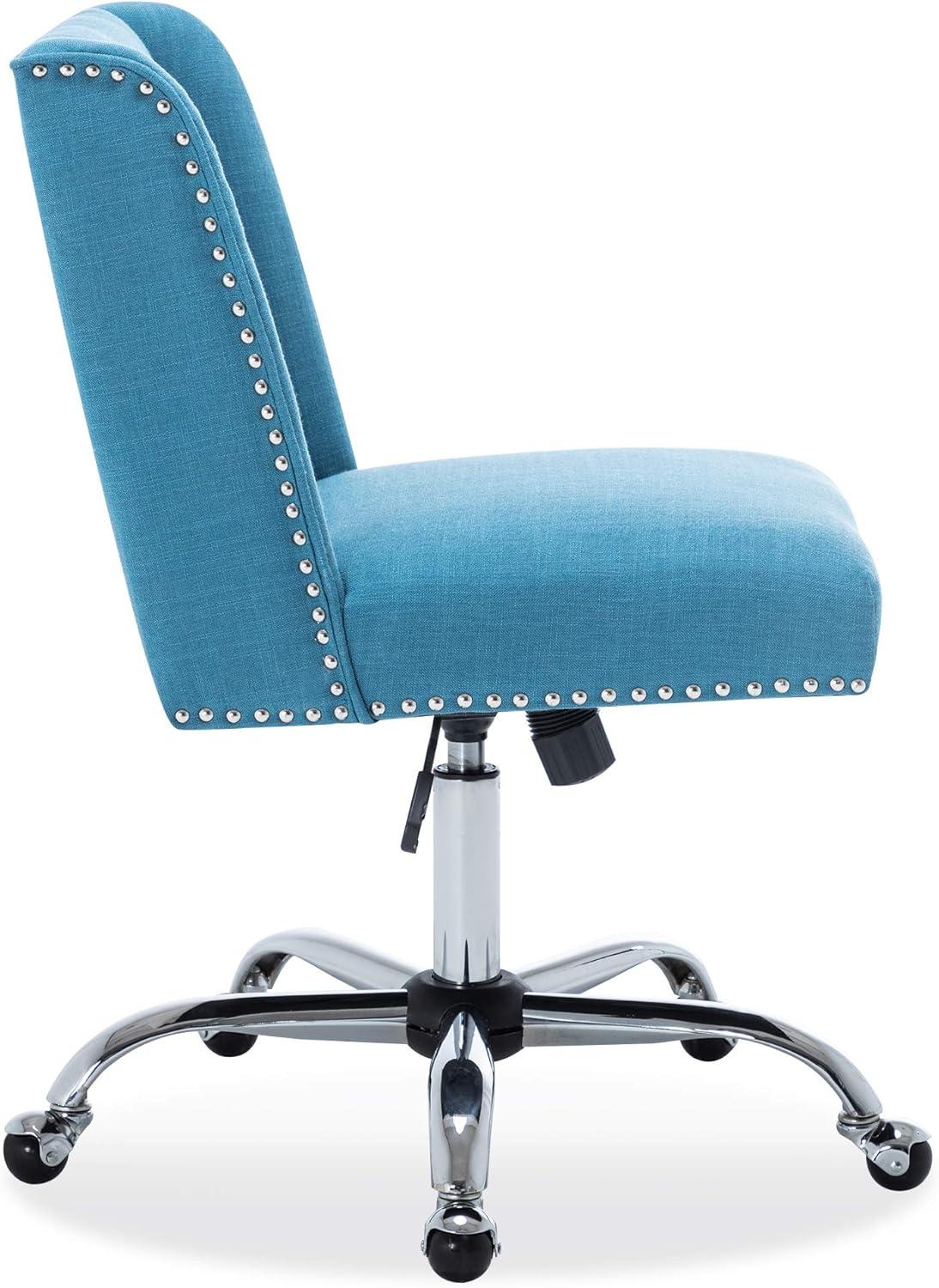 BELLEZE Upholstered Fabric Office Chair Nailhead Trim Swivel Task Chair Height Adjustable, Blue