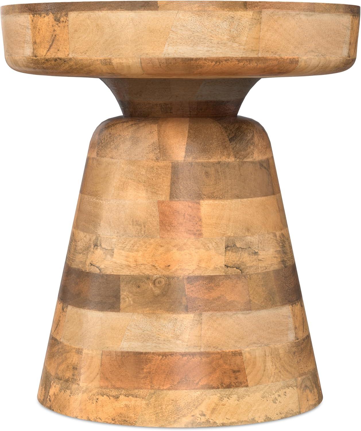 Simpli Home Robbie 16"W Solid Mango Wood Round Accent Table with Sculptural Design