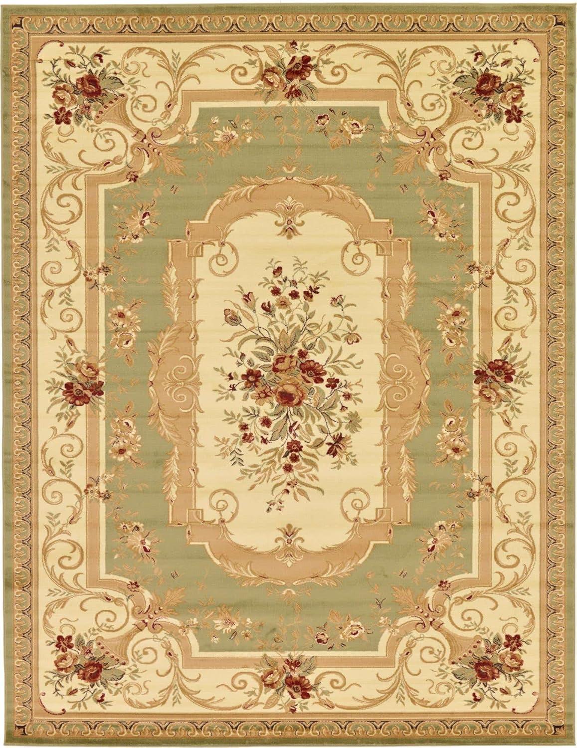 Rectangular Green Stain-Resistant Synthetic Indoor Rug