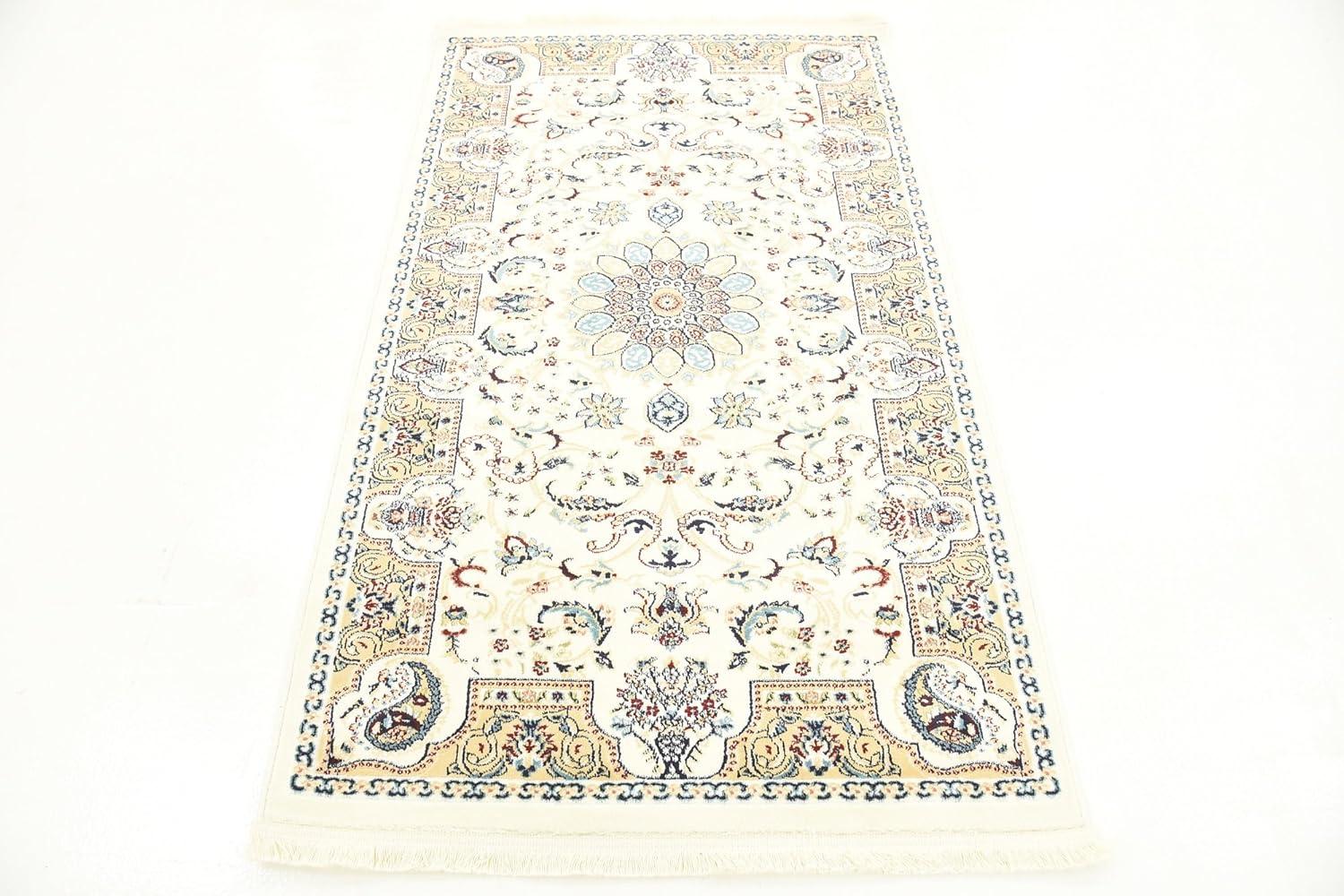 Rugs.com Rabia Collection Rug – 3' x 5' Ivory Low Rug Perfect For Entryways, Kitchens, Breakfast Nooks, Accent Pieces