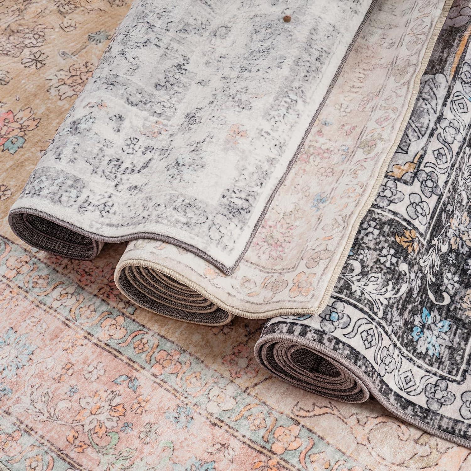Chenille Mashine Washable Vintage Indoor Arae Rug with Non-Slip Backing for Bedroom Living Room Kitchen Entryway