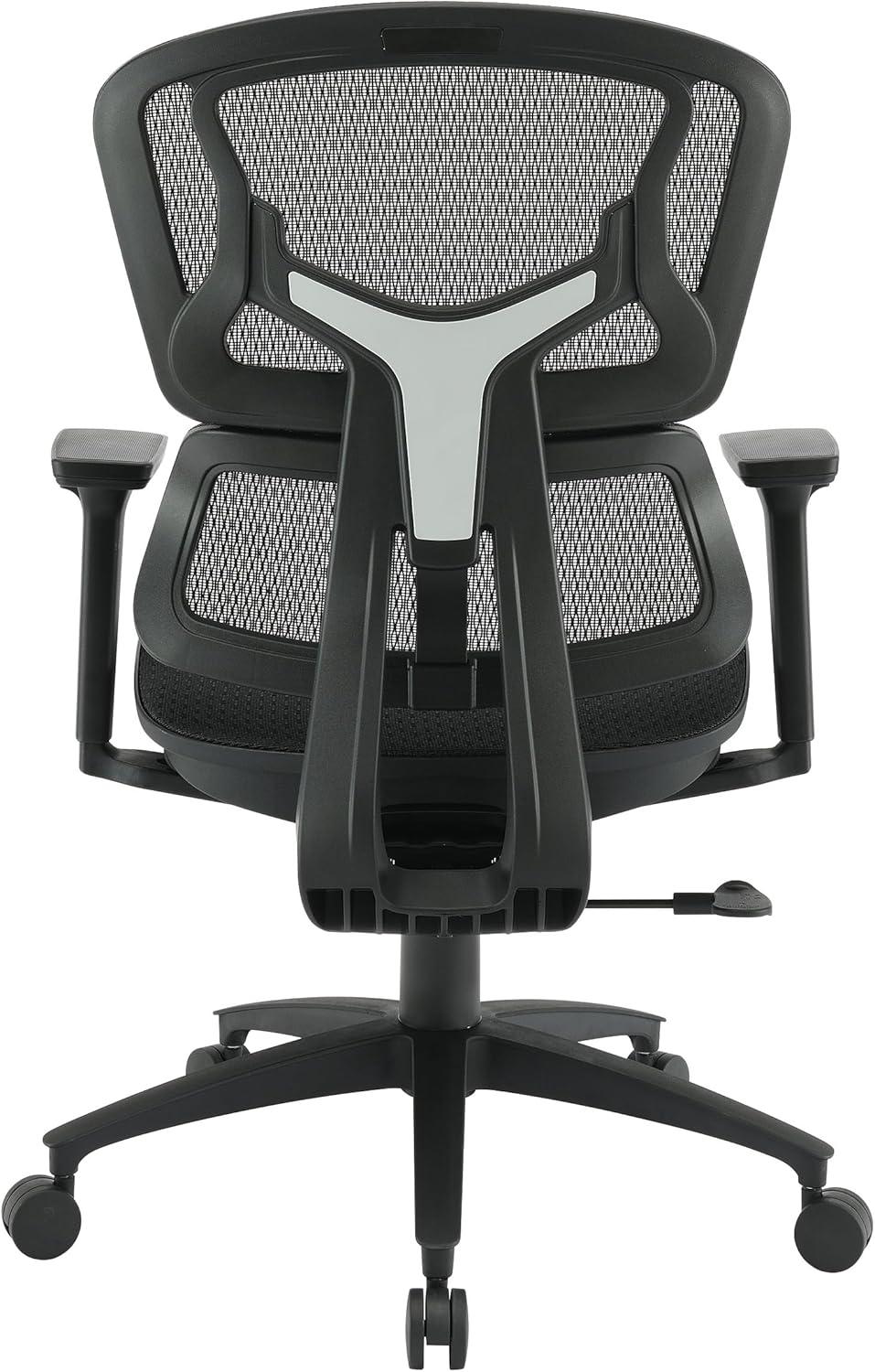 Black Mesh Back and Black Fabric Seat with Adjustable Arms on Black Nylon Base