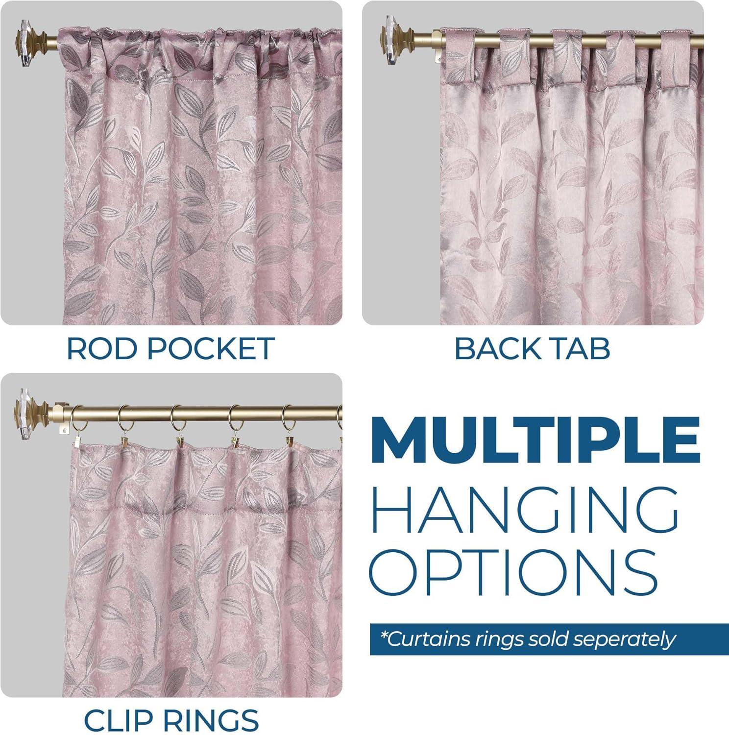 Superior Leaves Blackout Back Tab Curtains, Set of 2, 52" x 63", Blush