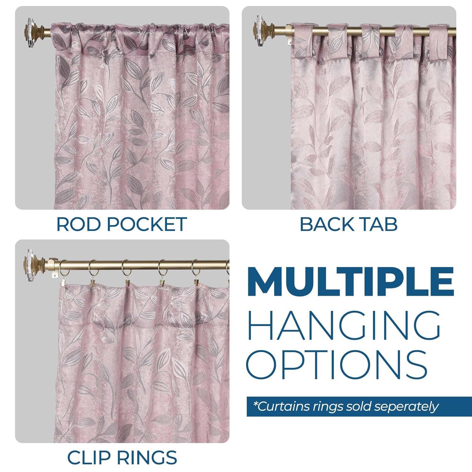 Superior Leaves Blackout Back Tab Curtains, Set of 2, 52" x 63", Blush