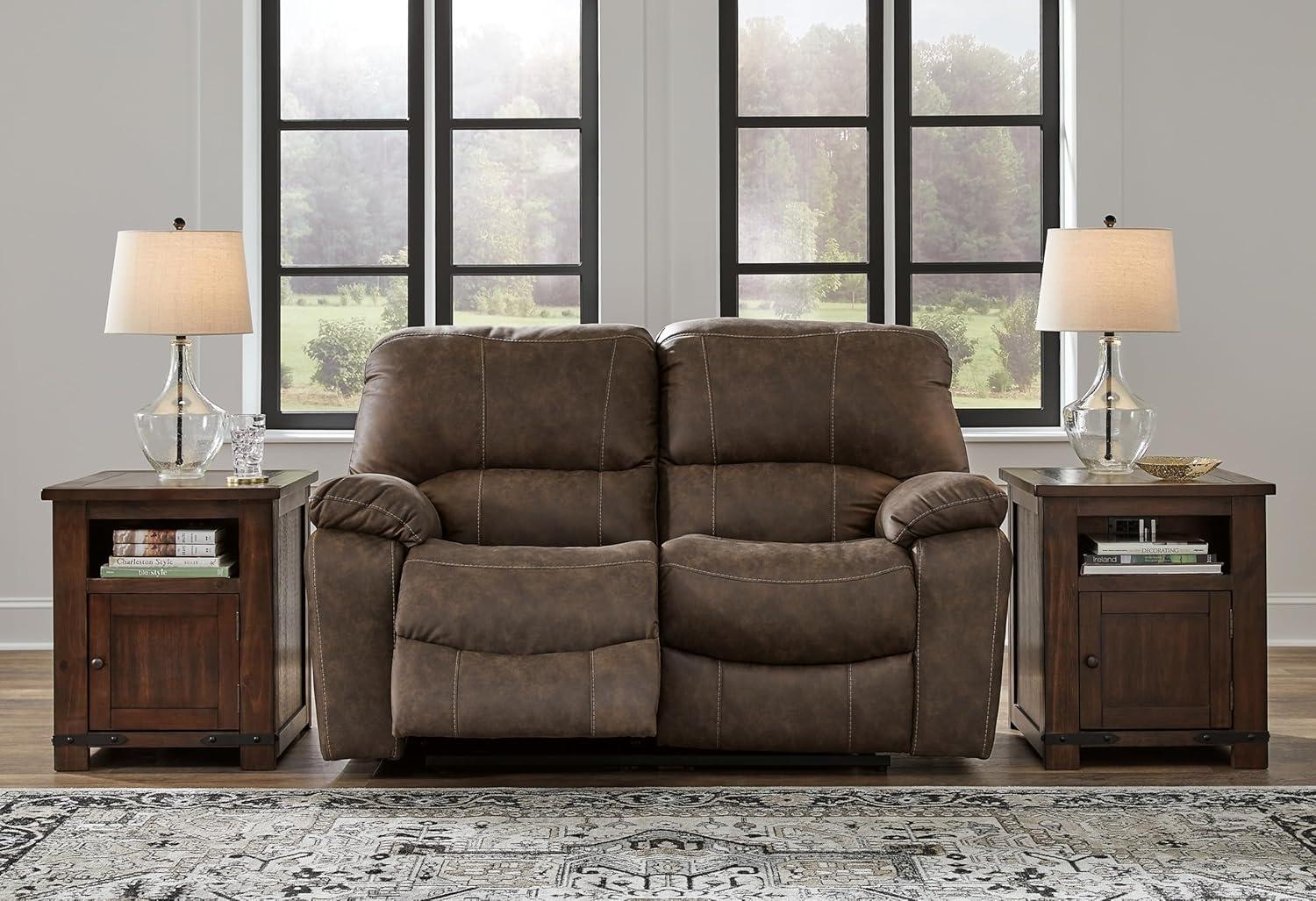 Chocolate Faux Leather Manual Reclining Loveseat with Pillow-top Arms