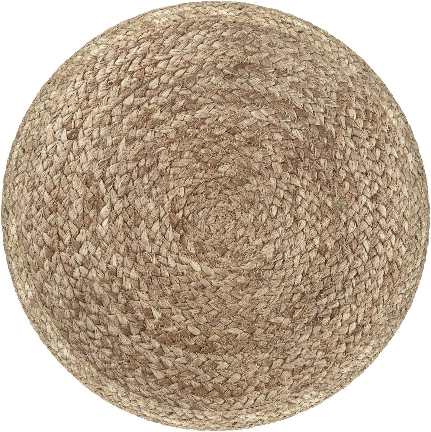 Lydia Contemporary Round Pouf in Teal Blue Natural Braided Jute