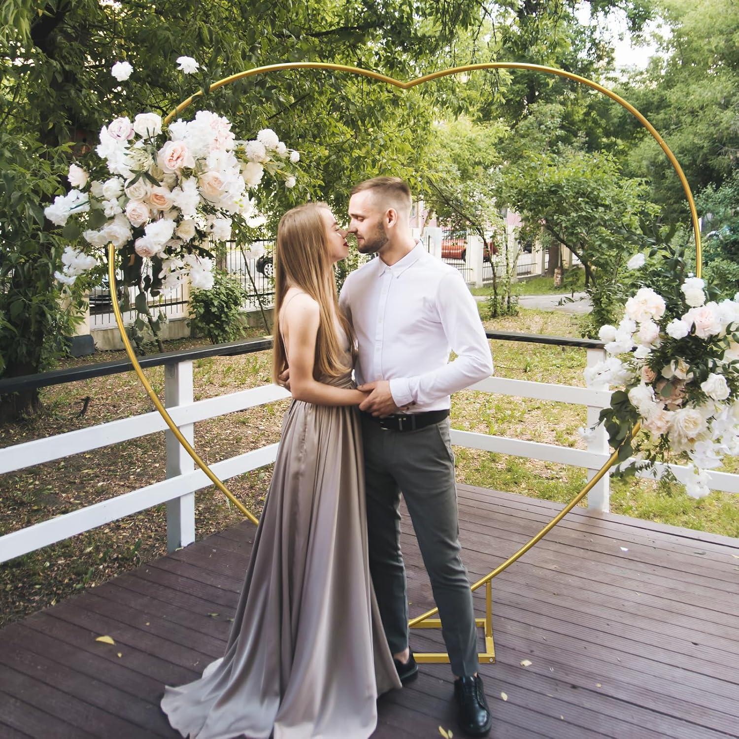 Gold Heart-Shaped Metal Wedding Arch with Square Base