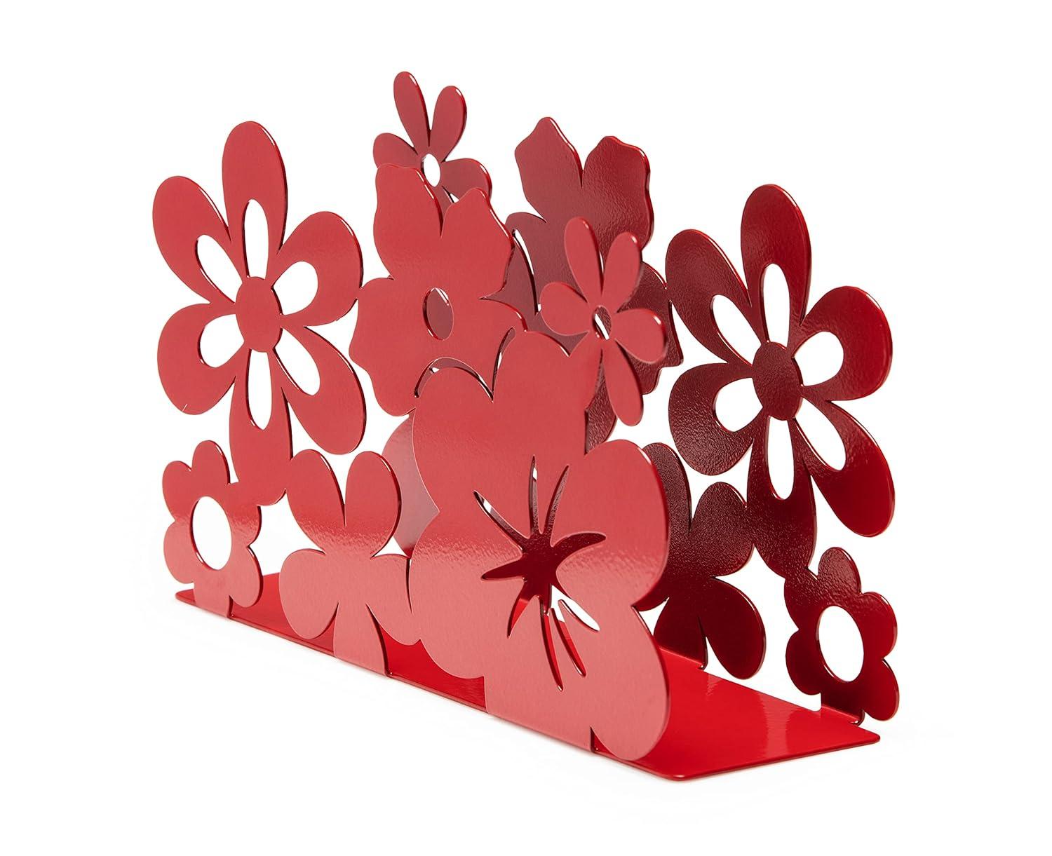 Mango Steam Metal Tabletop Napkin & Letter Holder Flower, Red (6" L x 1.75" W x 4" H)