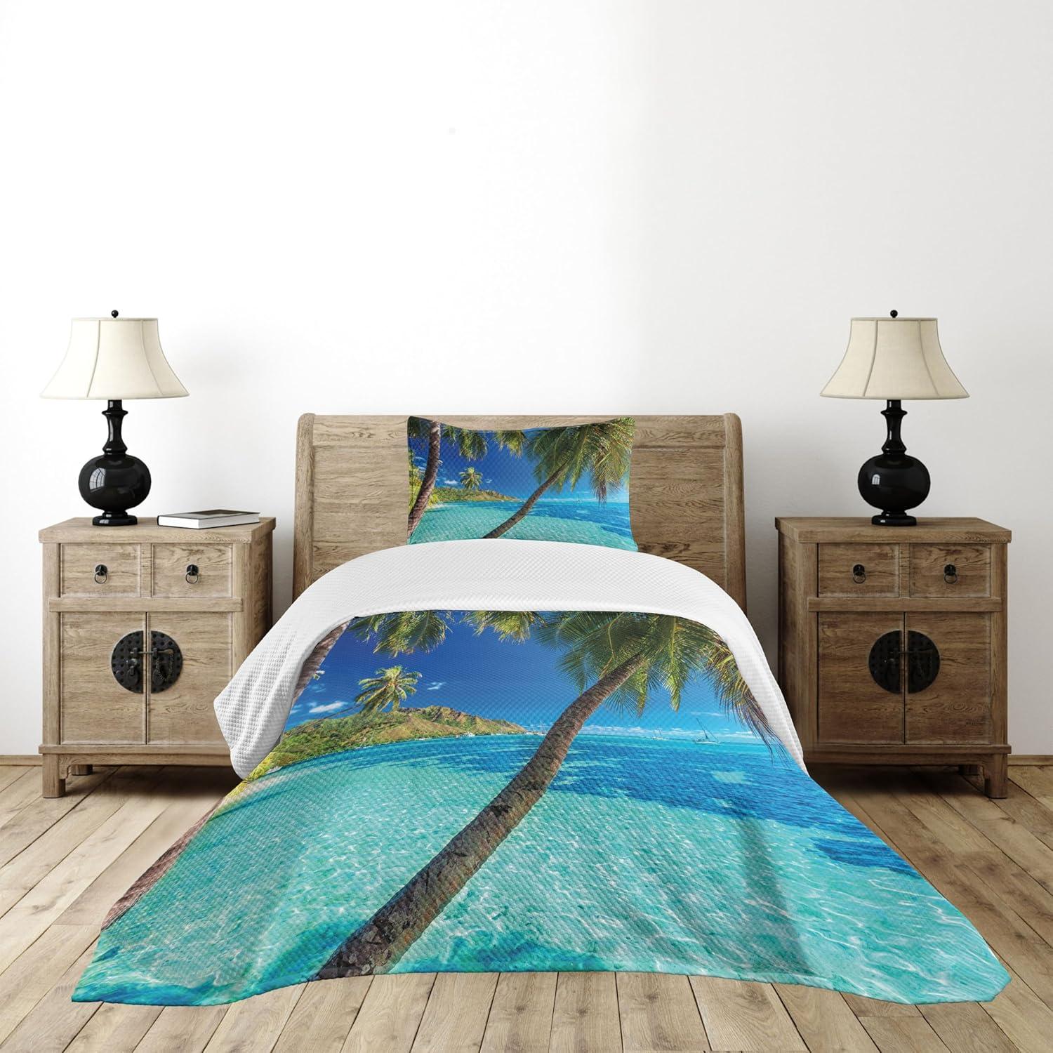 Ambesonne Tropical Bedspread Palm Trees Sea