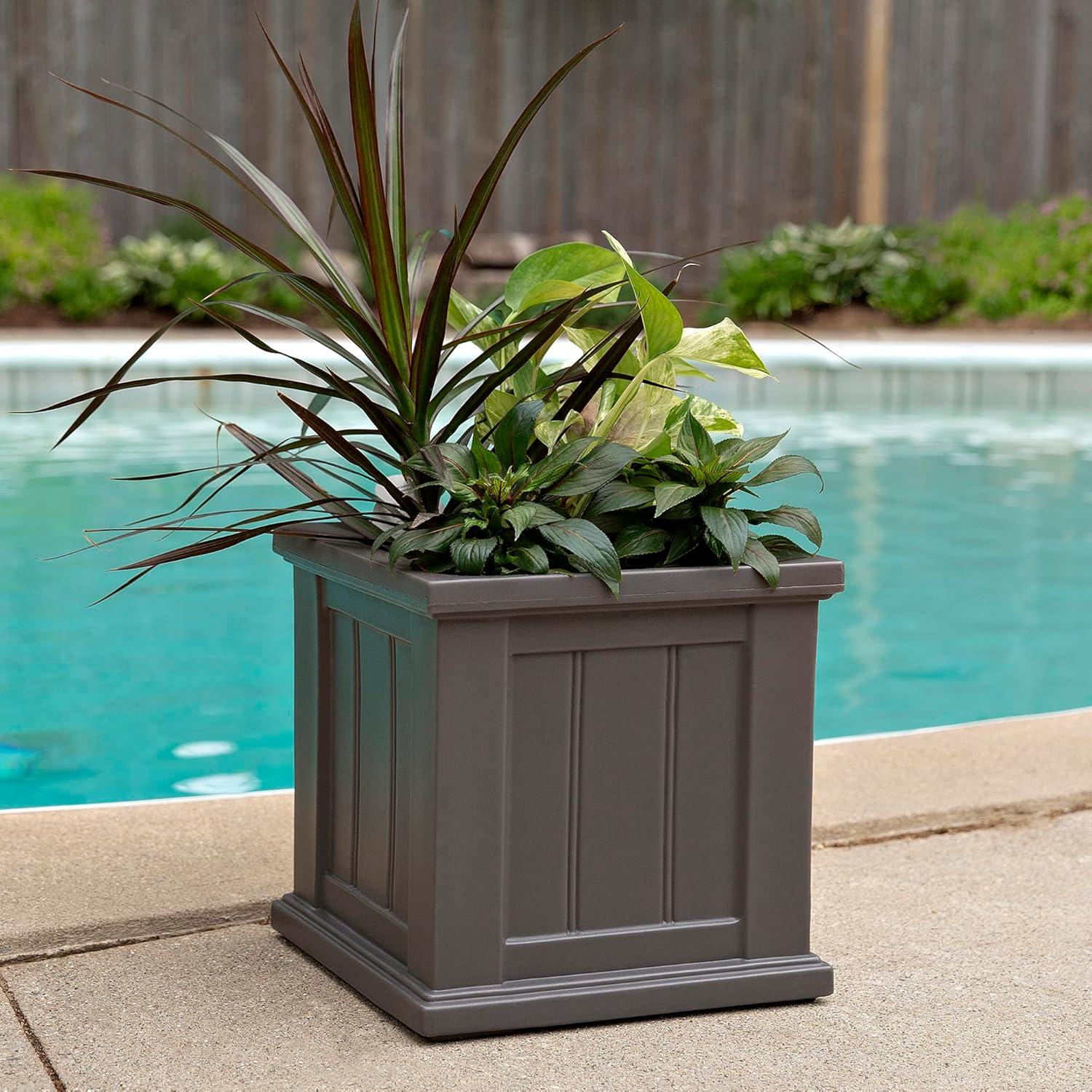Mayne Cape Cod 14" x 14" x 14" Square Graphite Grey Self-Watering Polyethylene Planter