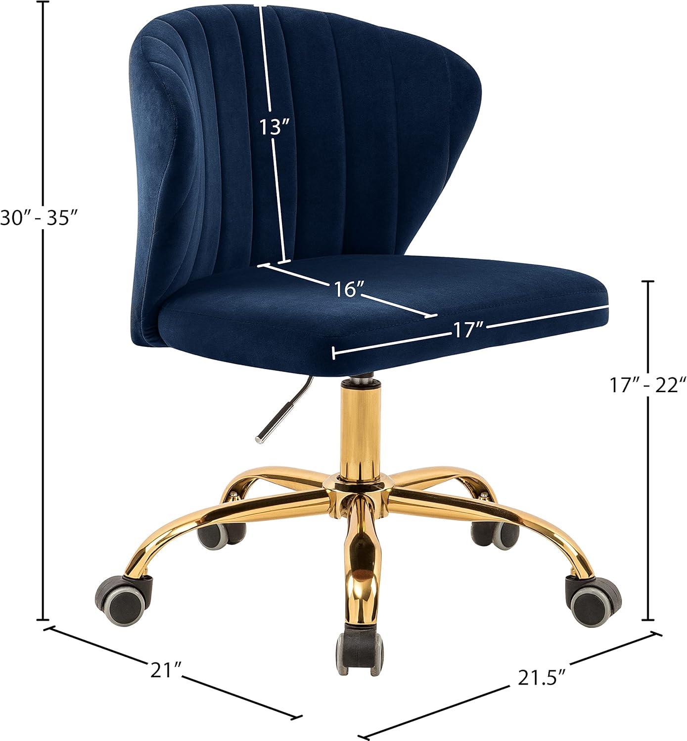 Meridian Furniture Finley Swivel Adjustable Navy Velvet and Gold Office Chair