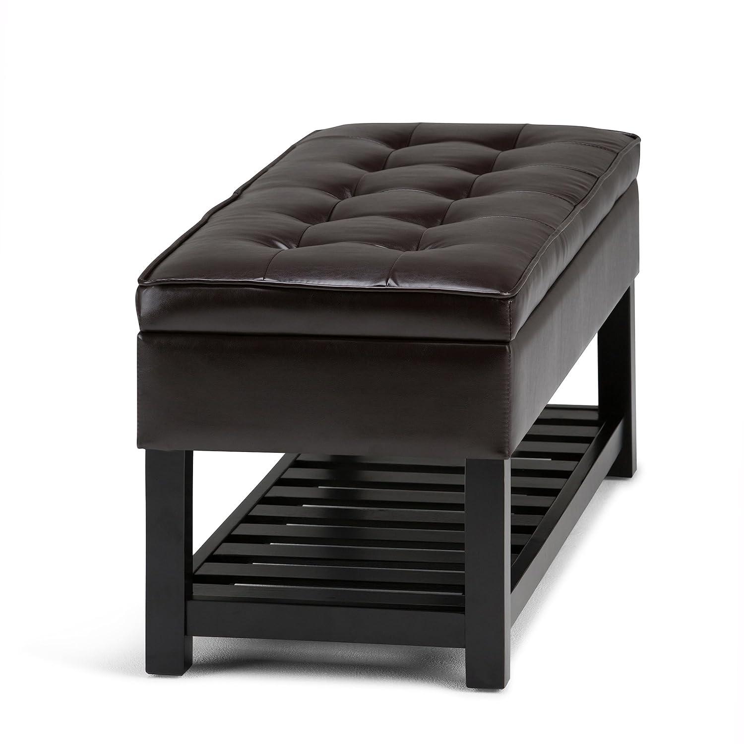 Simpli Home Cosmopolitan 44"W Transitional Tufted Storage Ottoman Bench with Lift Top