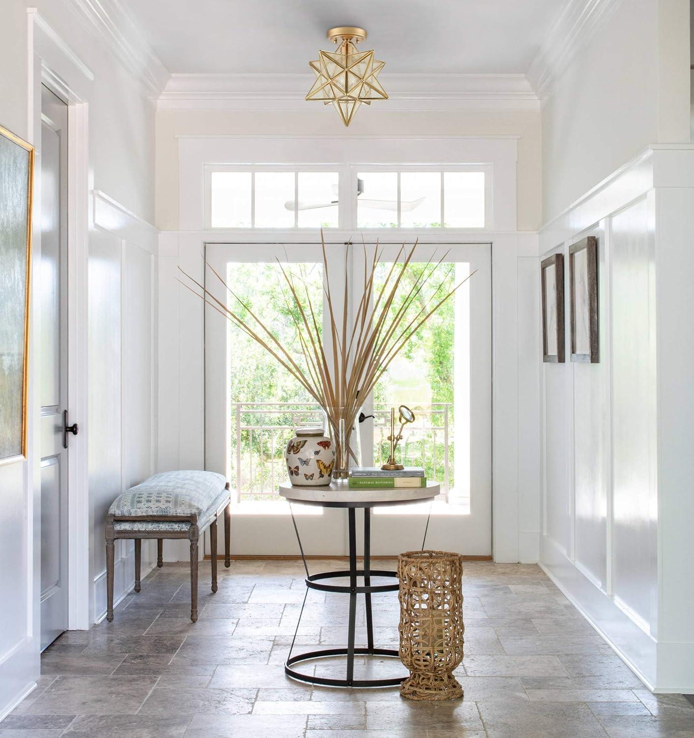 TANMAO  10-Inch Moravian Star Ceiling Light, Boho Moroccan Lamp with Seeded Glass Shade, Moravian Star Ceiling Light Modern Brass Flush Mount Lights for Office, Living Room, Dining Room, Kitchen