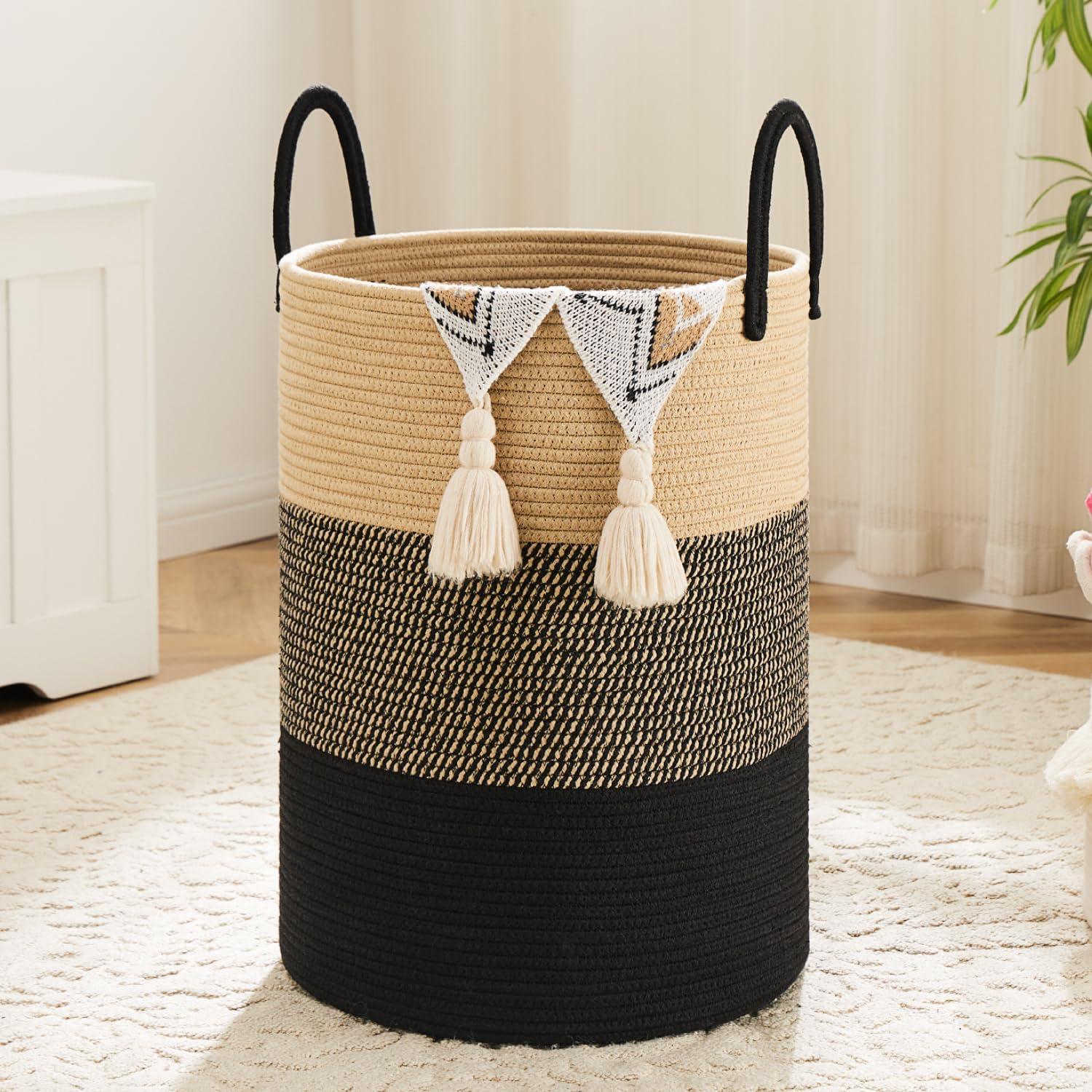 Beachcrest Home™ 60L Cotton Rope Woven Laundry Basket, Multifunctional Storage Sorter For Dirty Clothes In Bathroom And Living Room