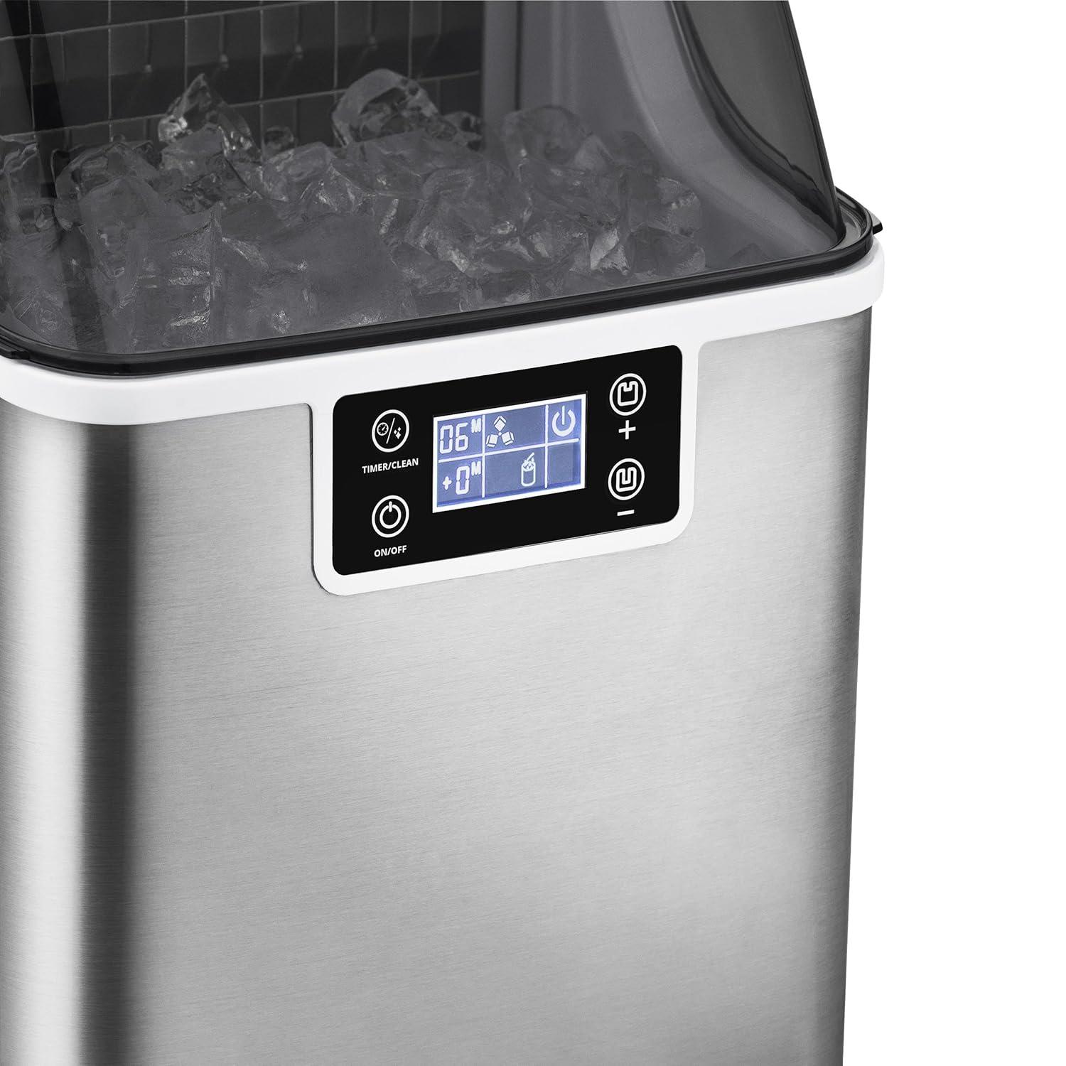 Newair Countertop Clear Ice Maker, 45lbs/Day Ice Cube Machine, Self-Cleaning Function and Custom Ice Thickness, Portable Ice Maker, 24H Timer