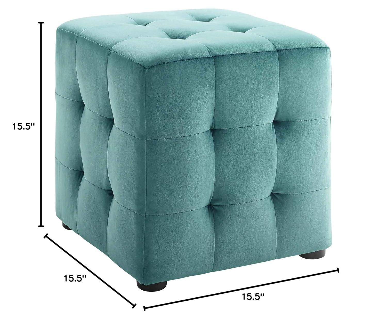 Contour Cube Velvet Ottoman Teal - Modway: Modern Square Footstool, No Assembly, Wood Frame