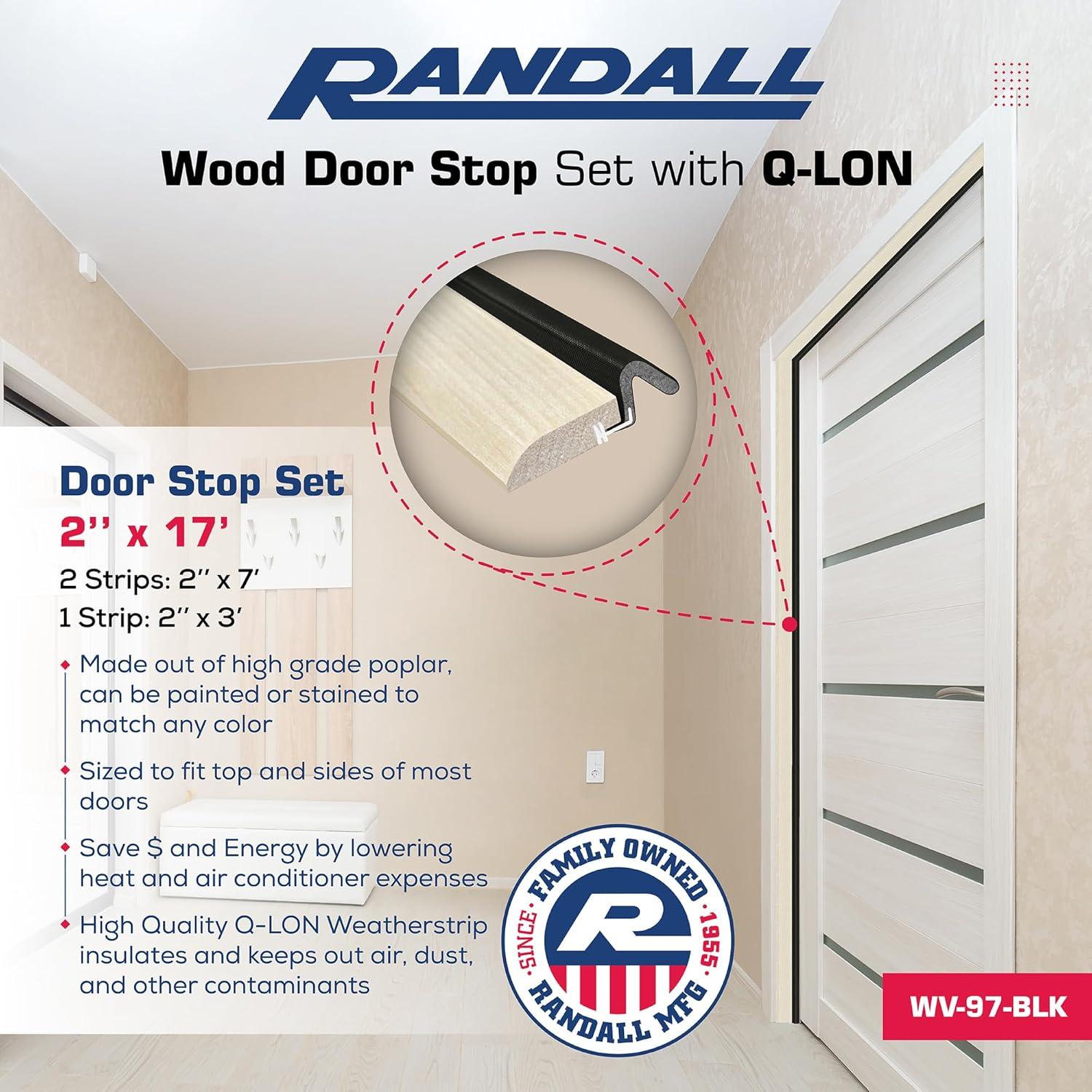 Streamline Pattern Door Stop Set, with Q-LON Weatherstrip 2-7 FT (84") Pieces and 1-3 FT (37") Piece (Black Q-LON WEATHERSTRIP)