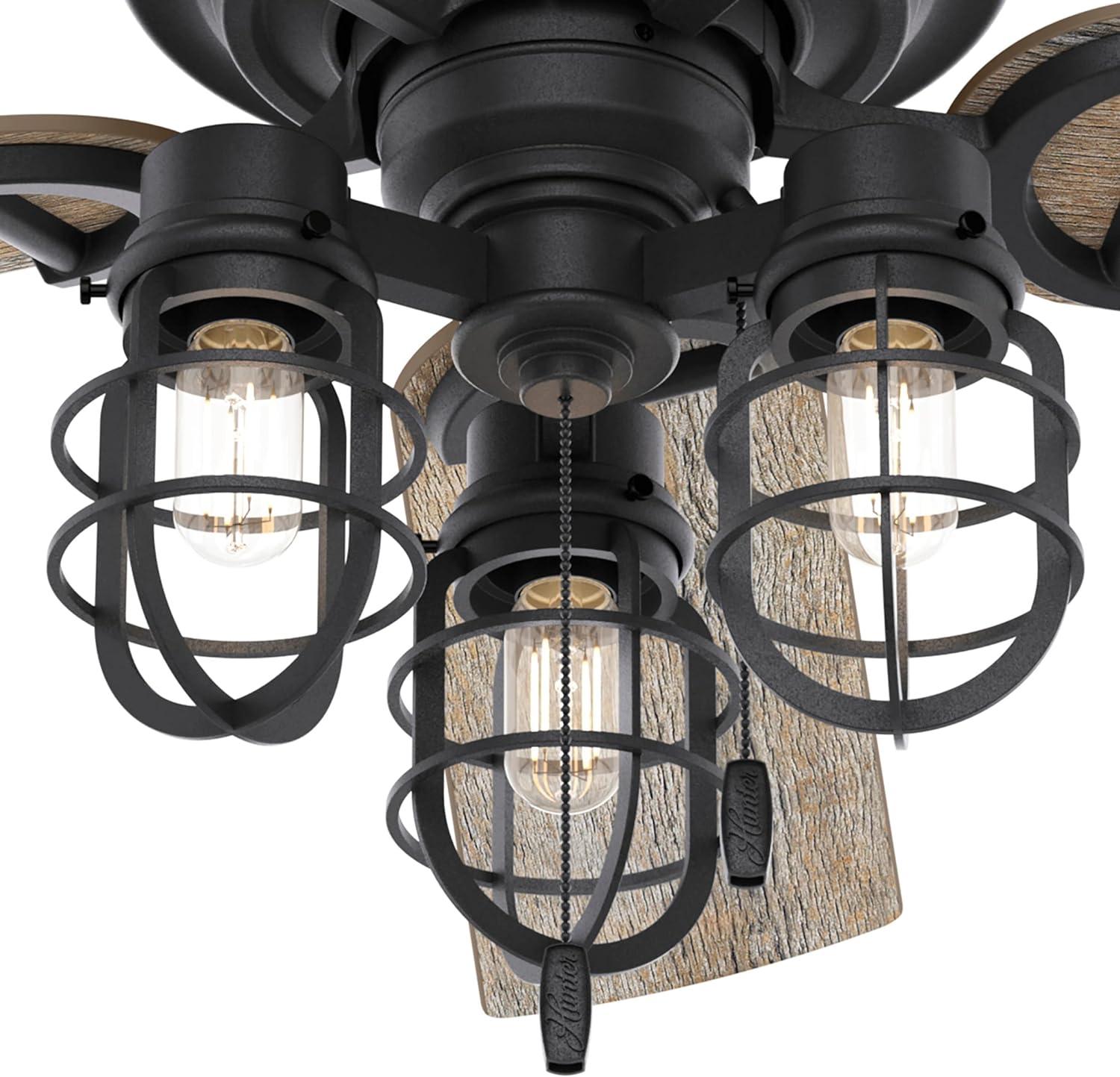 Starklake 52" Natural Iron Industrial Farmhouse Outdoor Ceiling Fan with LED Lighting