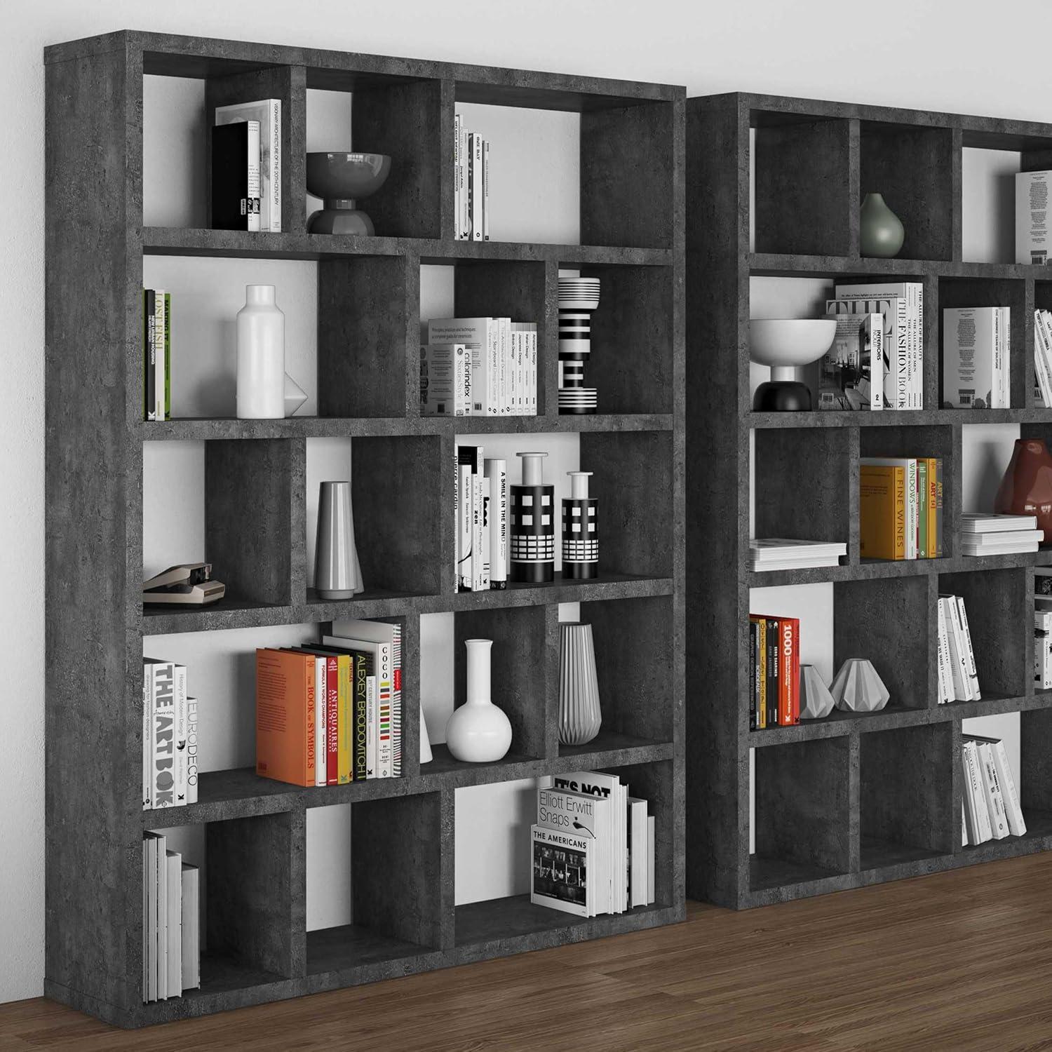 Berlin 5-Tier Wide Bookcase with Concrete Finish and Cubbyholes