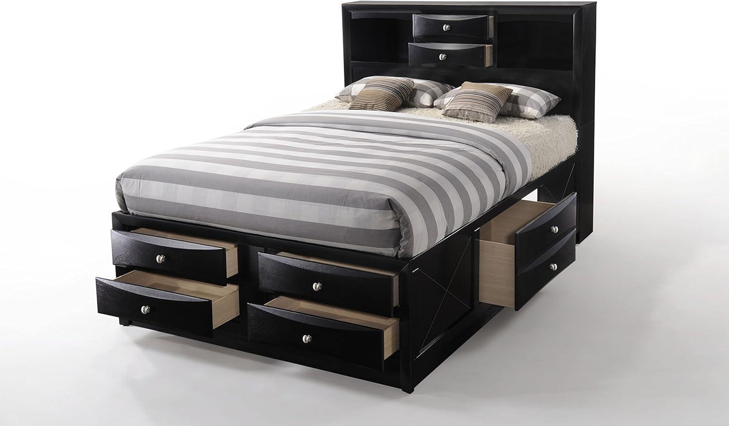 Acme Furniture Ireland Queen Bed with Storage in Black Rubberwood, Multiple Sizes