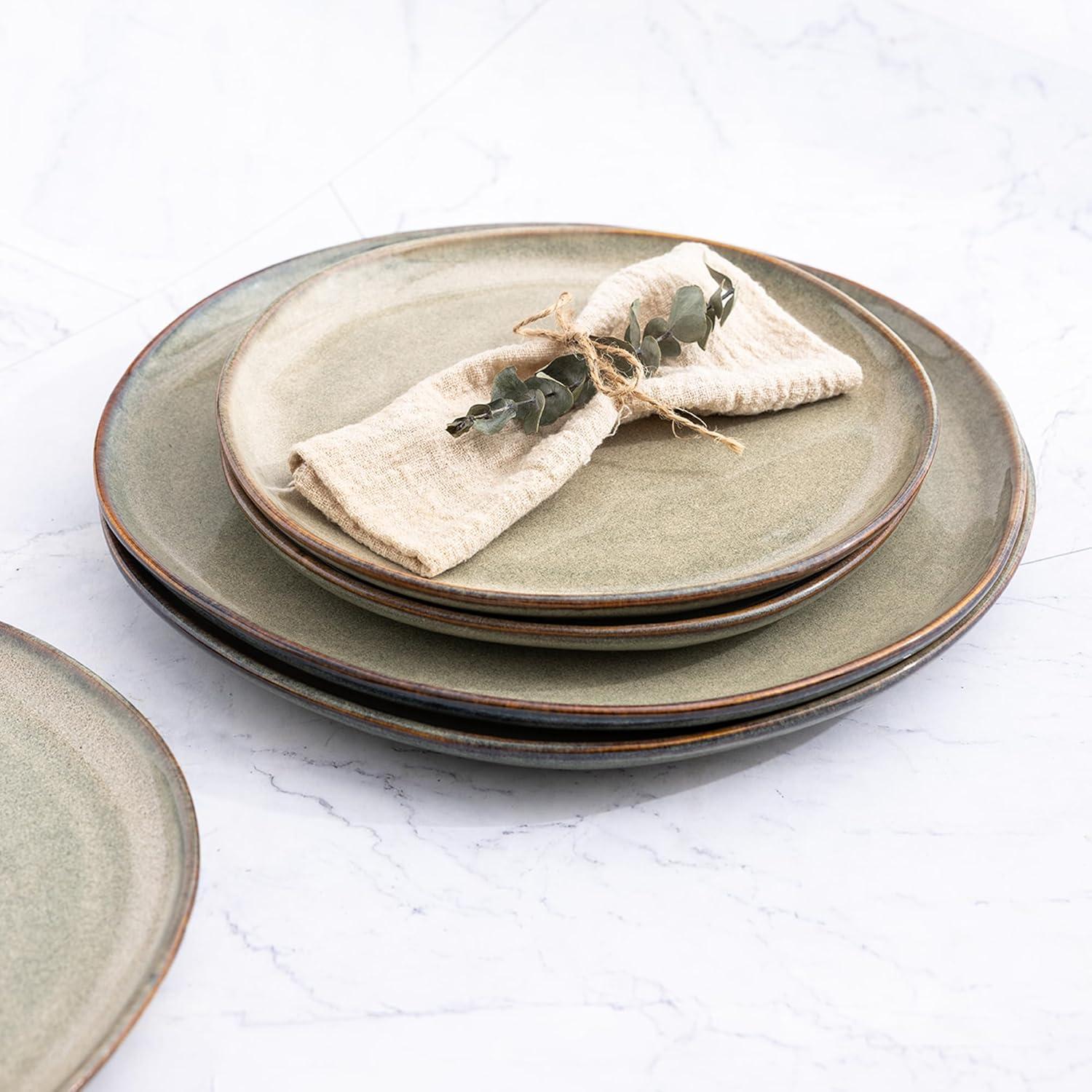 Handmade Reactive Glaze Stoneware Plates Set of 6 - Beautifully Crafted, Sturdy and Rustic Ceramic Plates for Dessert, Salad, and More - Unique Design with Raised Edge - Stackable and Easy to Handle