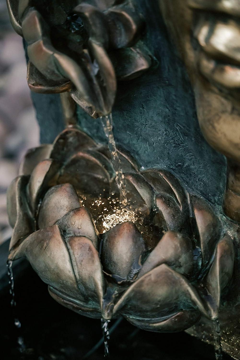 XBrand 30" H Zen Buddha Face Water Fountain w/ LED light & Pump, Indoor/Outdoor Freestanding, Relaxing Zen Décor, Bronze and Natural Grey Polyresin Fountain for Home Patio Garden Backyard