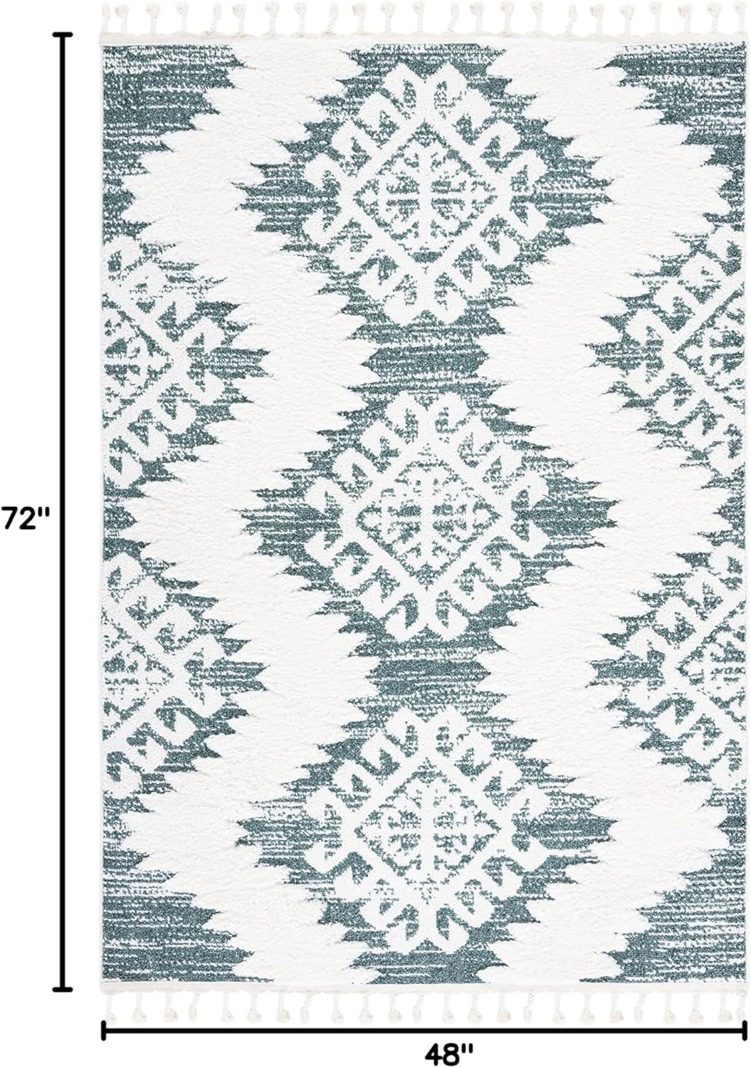 Moroccan Tassel Shag 652 Area Rug In Green / Ivory