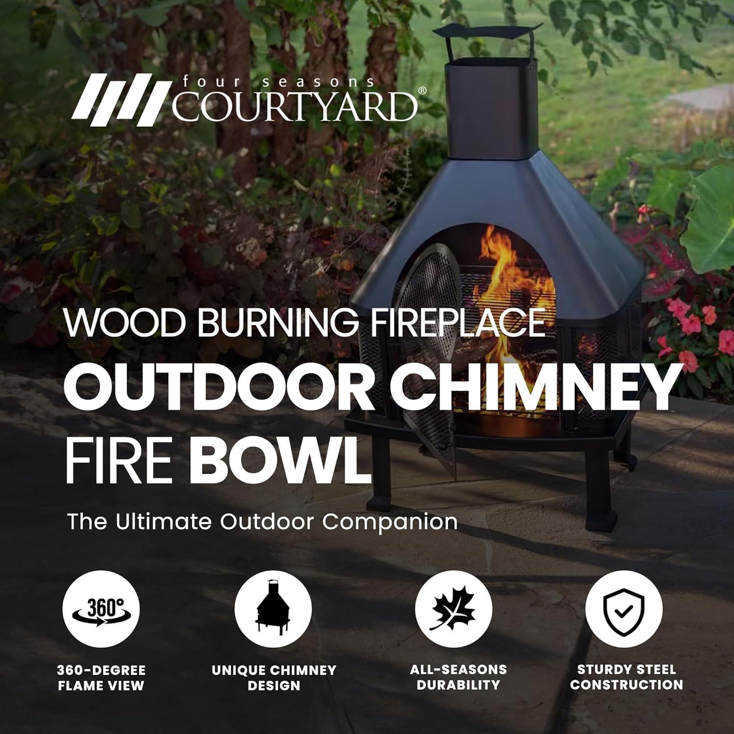 Joy by Endless Summer, Black Wood Burning Outdoor Firehouse with Chimney