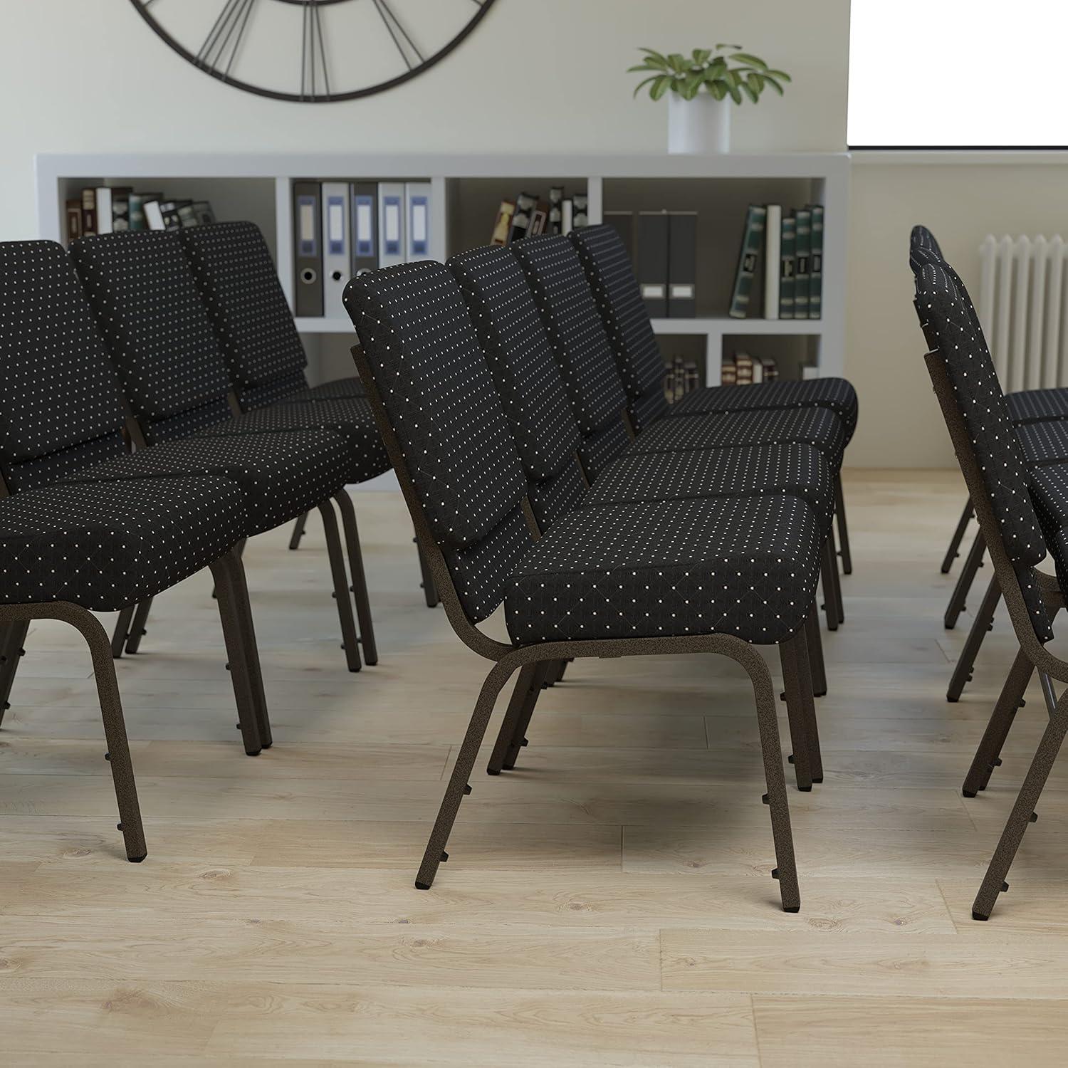 Flash Furniture HERCULES Series Fabric Church Stacking Chair Black Dot Patterned/Gold Vein Frame 4