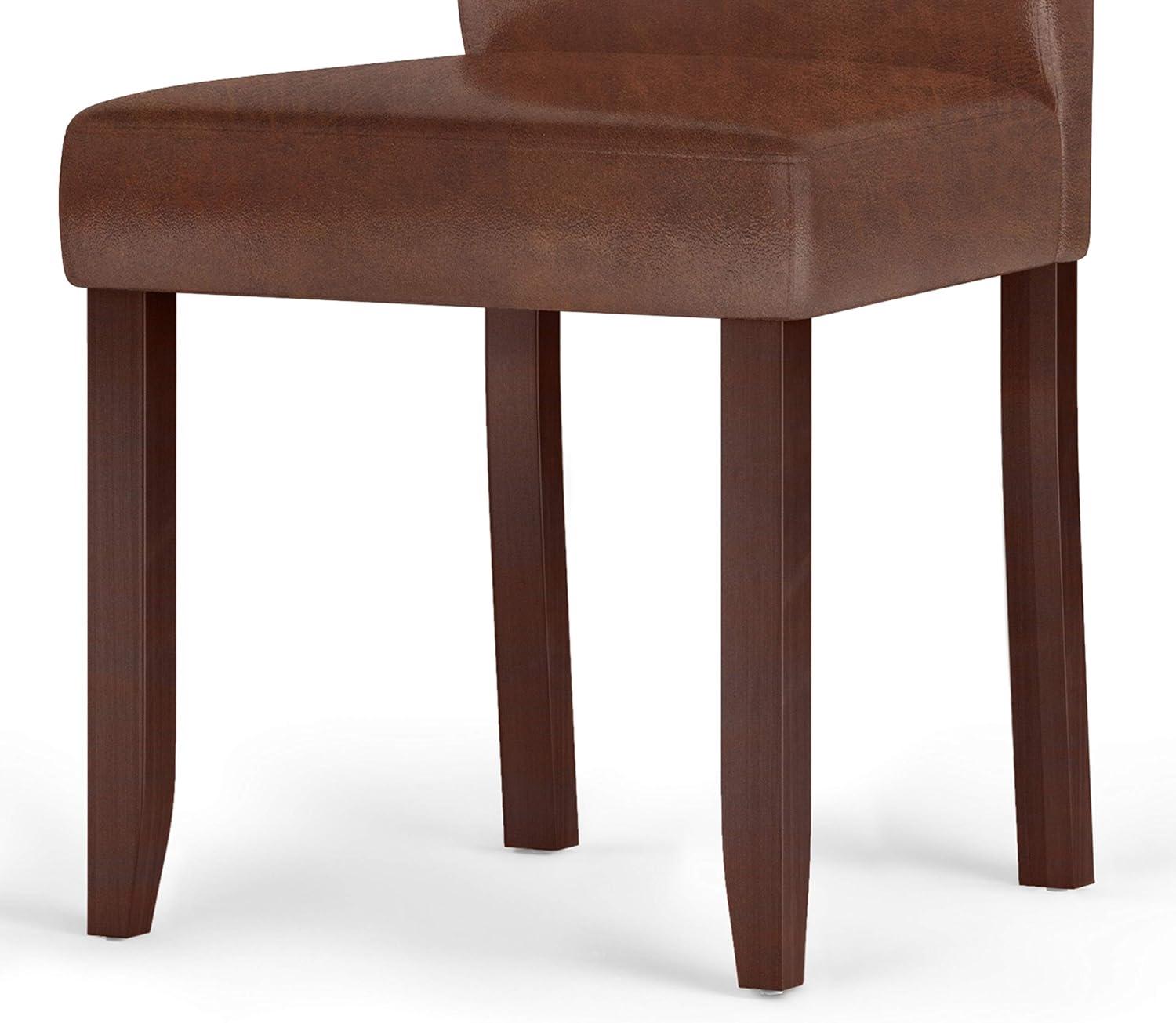 Simpli Home Acadian Transitional Parson Dining Chair (Set of 2) in Distressed Saddle Brown Faux Leather