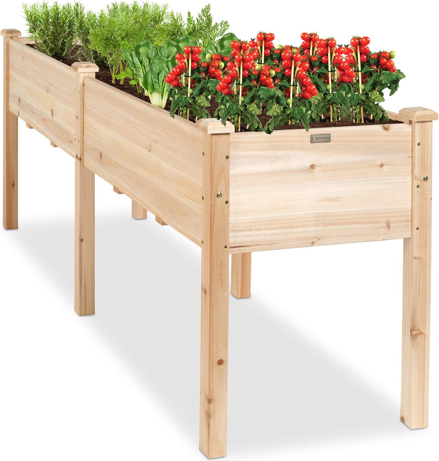 Natural Fir Wood 72" Elevated Garden Planter Box with Divider