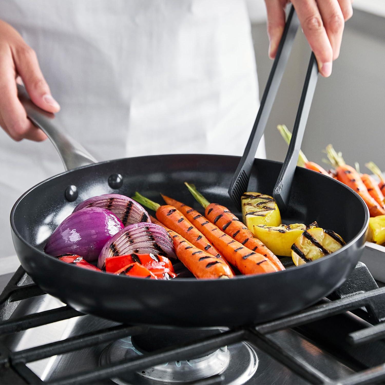 Black Ceramic Nonstick Aluminum Frypan Set with Stainless Steel Handles