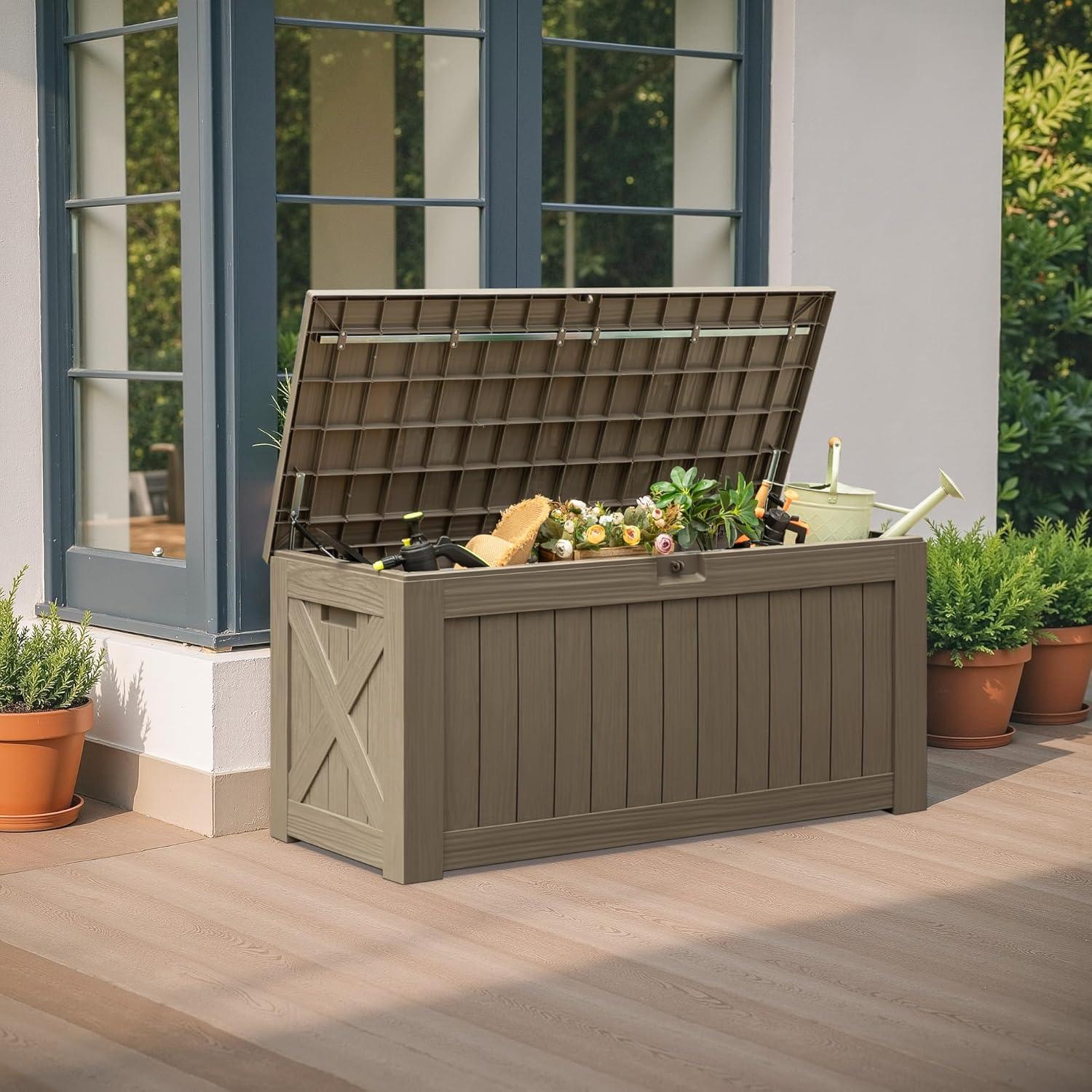 MAXAYA Resin Deck Box 120 Gallon Waterproof Large Deck Boxes P...