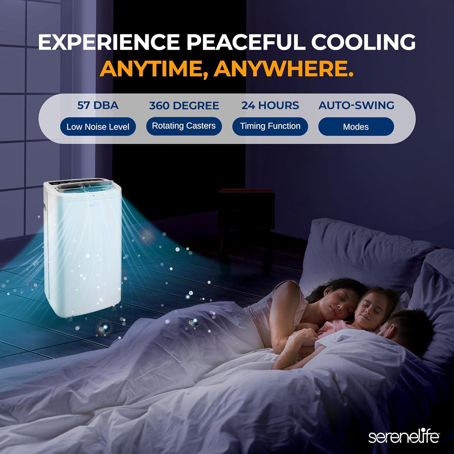 SereneLife Compact Home AC Cooling Unit with Built-in Dehumidifier & Fan Modes, 14,000 BTU, (White)