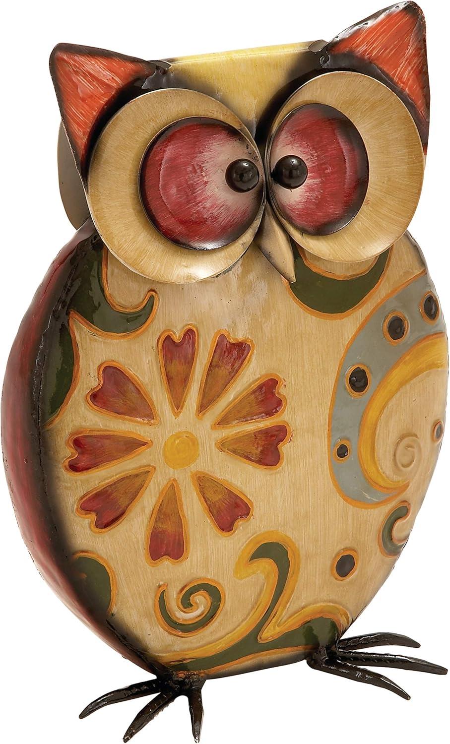 DecMode 11" Indoor Outdoor Owl Garden Sculpture with Floral Pattern