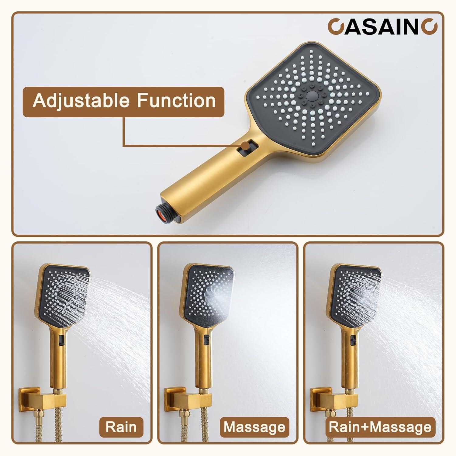 3 Functions 12 Inch Wall Mount Thermostatic Shower System with 6 Body Jets