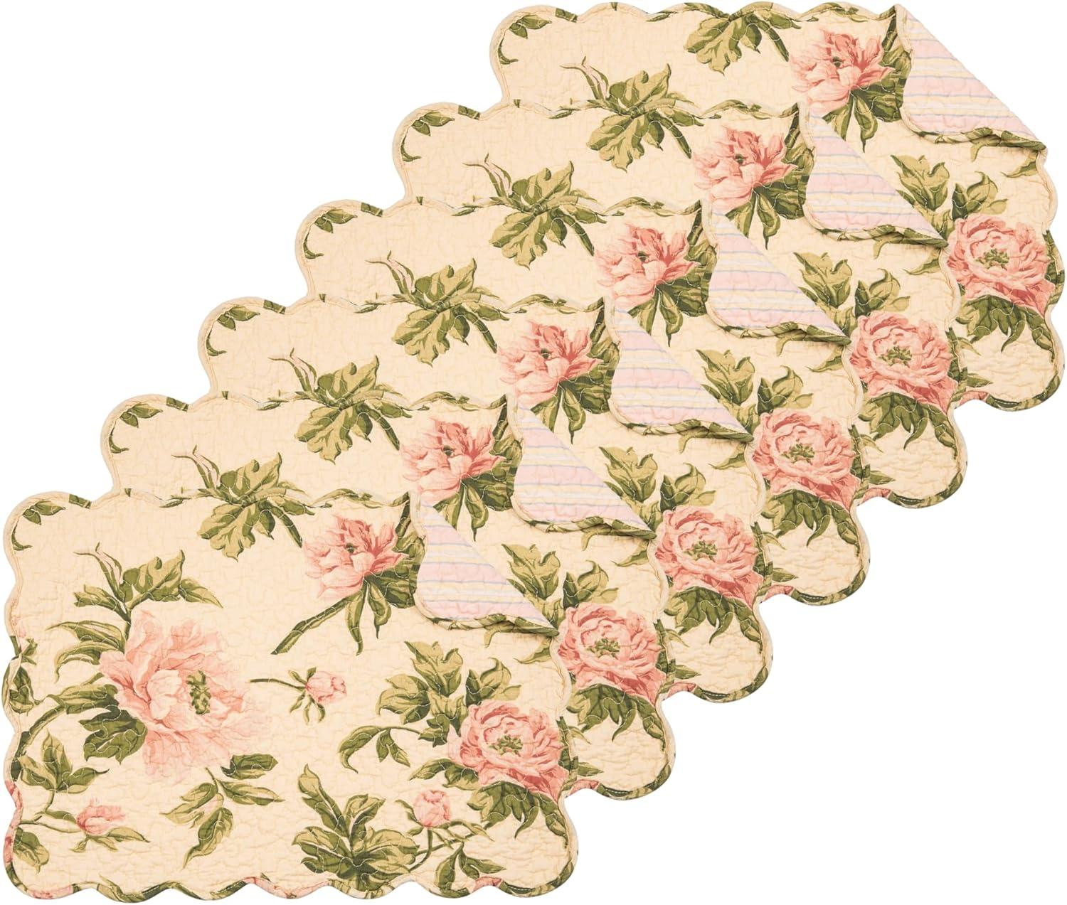C&F Home 13" x 19" Journee Reversible Quilted Vintage Floral Scalloped  Spring & Summer Dining Tabletop Placemats, Set of 6