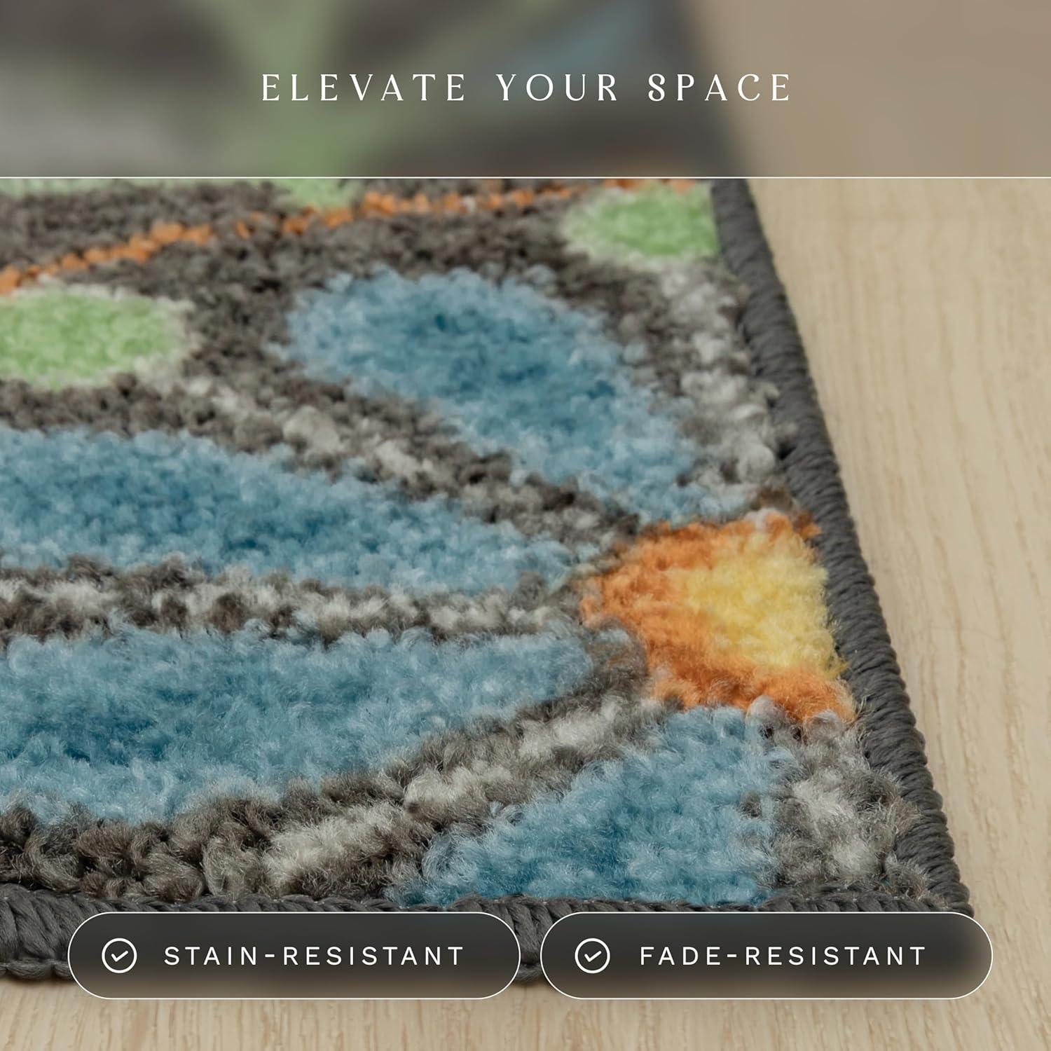 Gray Floral Tufted Washable Accent Rug
