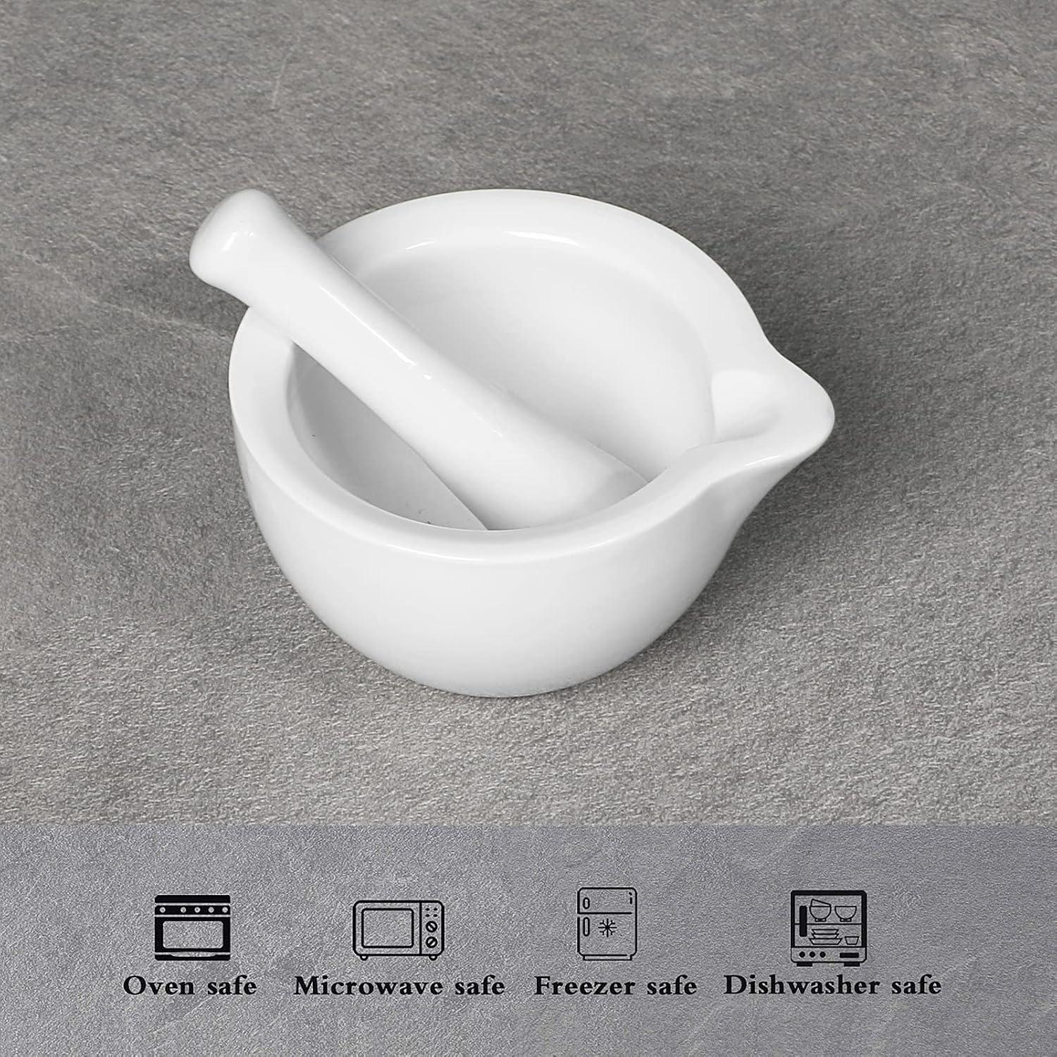 Porcelain Mortar and Pestle, Ceramic Herb Grinder Pill Crusher Set (4.2-inch)