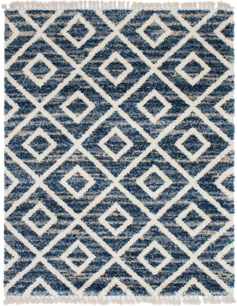 Blue Geometric Braided Shag 8' x 10' Synthetic Rug