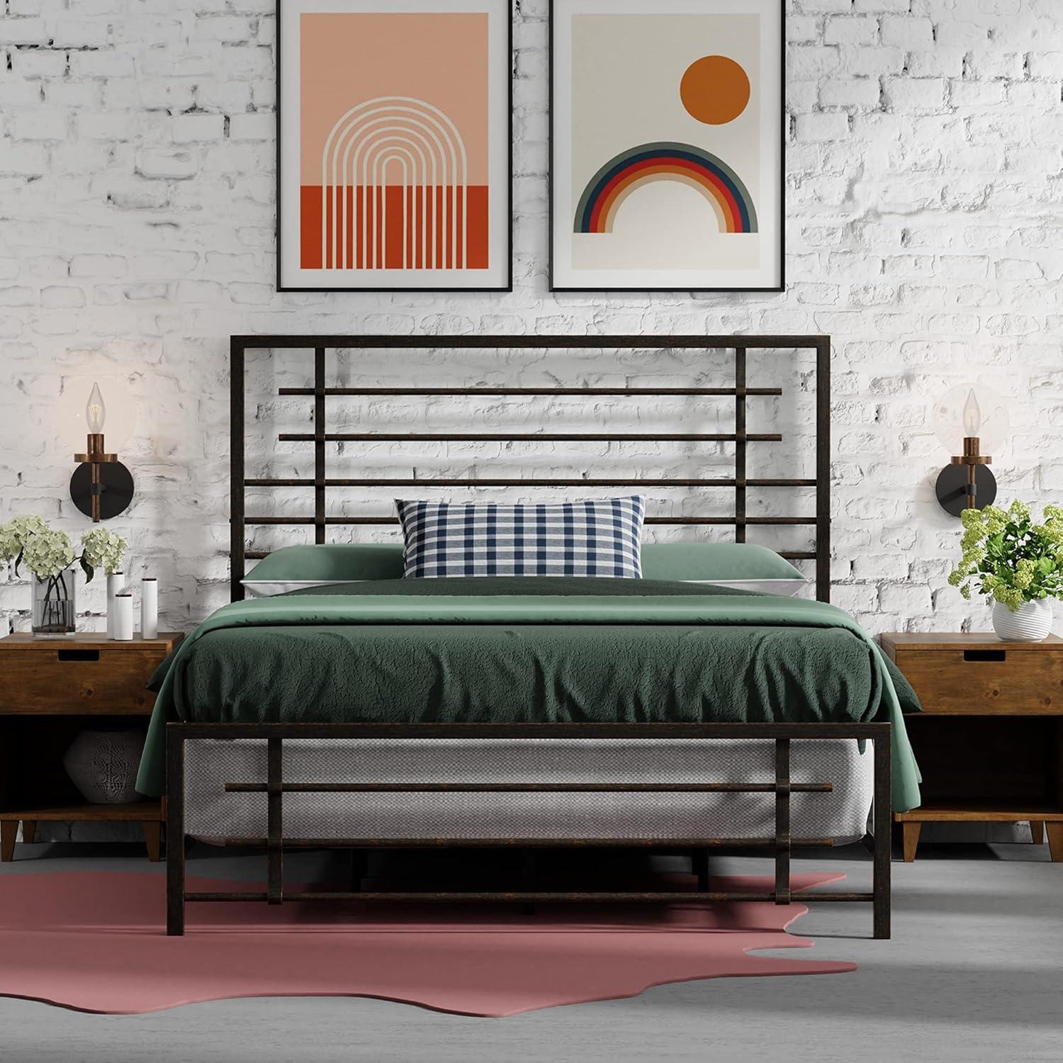 eLuxury Modern Industrial Metal Colton Bed Frame