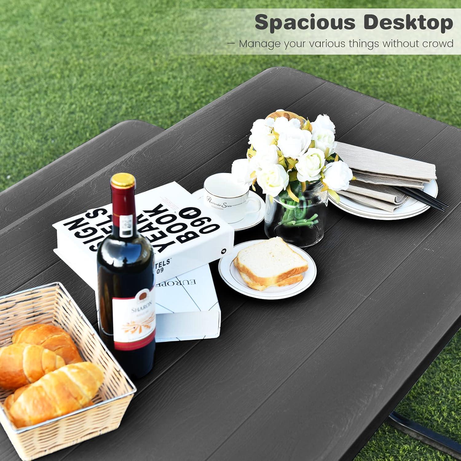 Costway Picnic Table Bench Set Outdoor Backyard Iron Patio Garden Party Dining All Weather Black