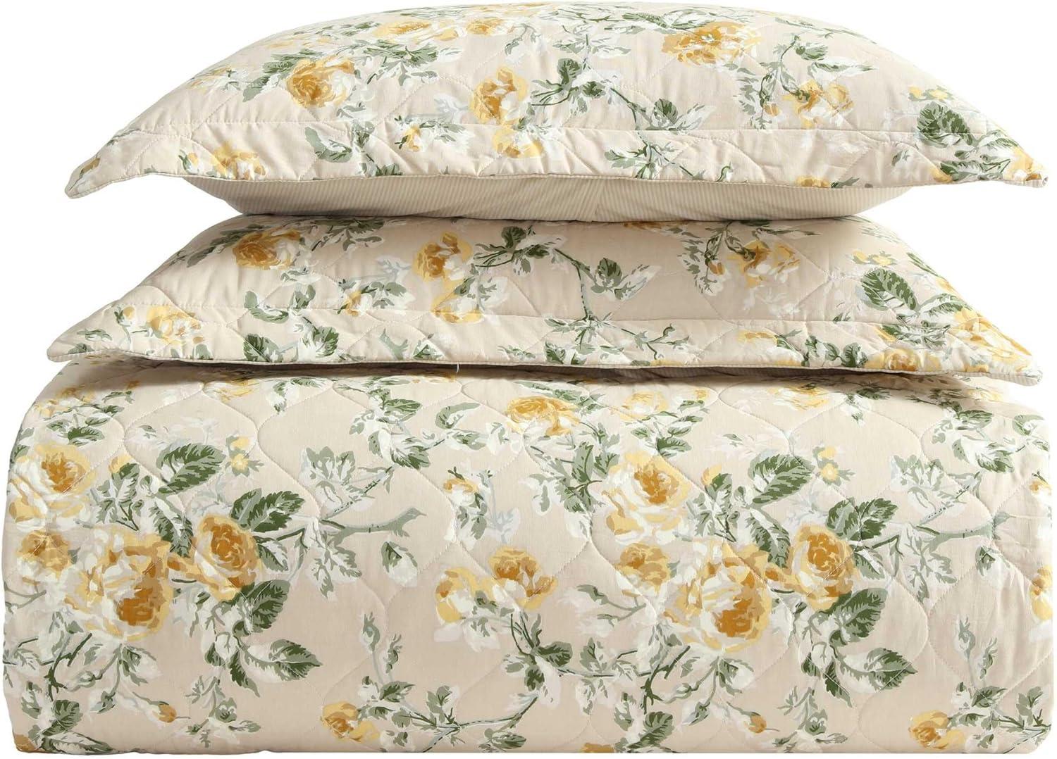 Laura Ashley Twin Roses Quilt Set Gold