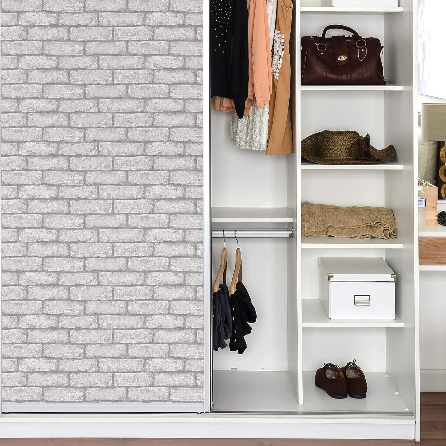 20.5 in. x 16.5 ft. Cambridge Brick Grey Peel & Stick Wallpaper