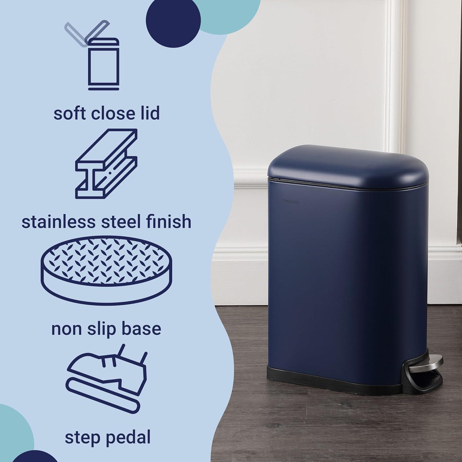 happimess Roland Mini 2.6-Gallon Step-Open Trash Can, Denim Blue