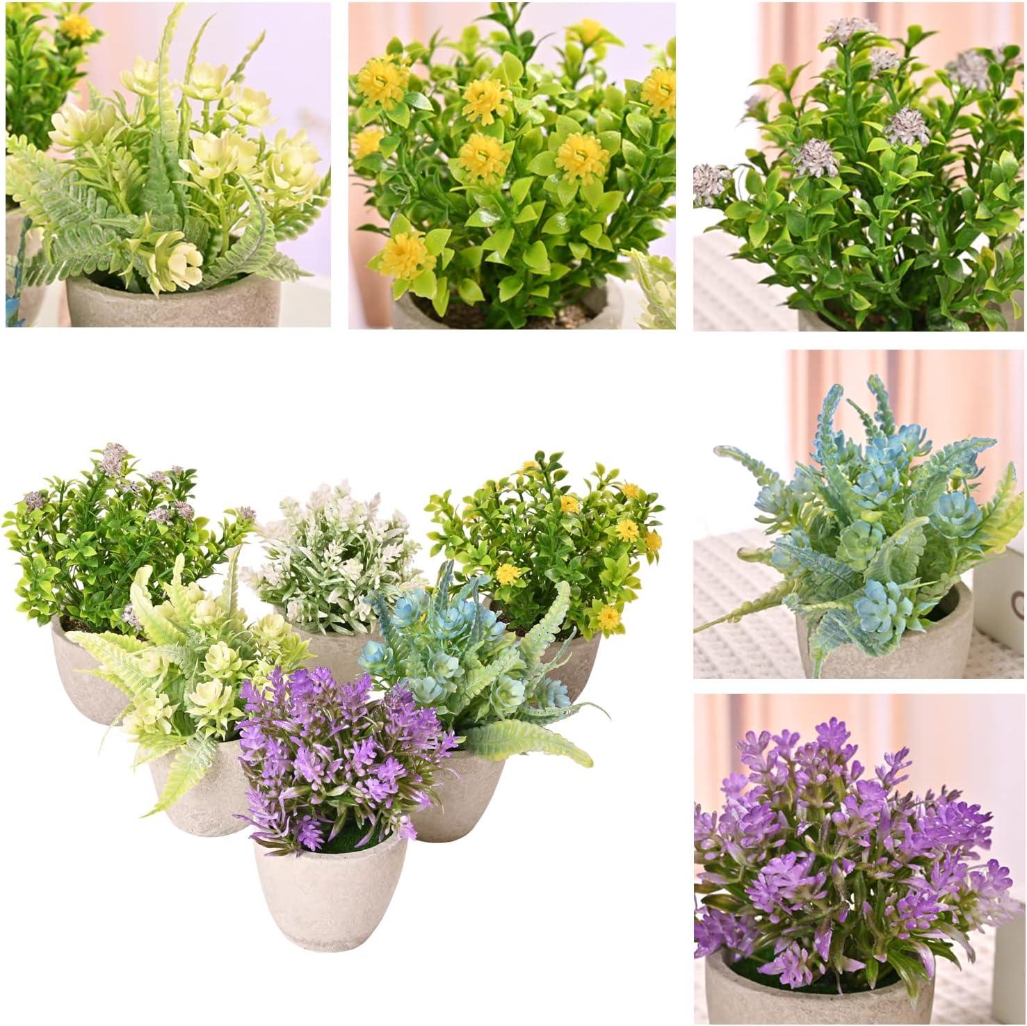 Set of 6 Multicolor Plastic Potted Artificial Flowers