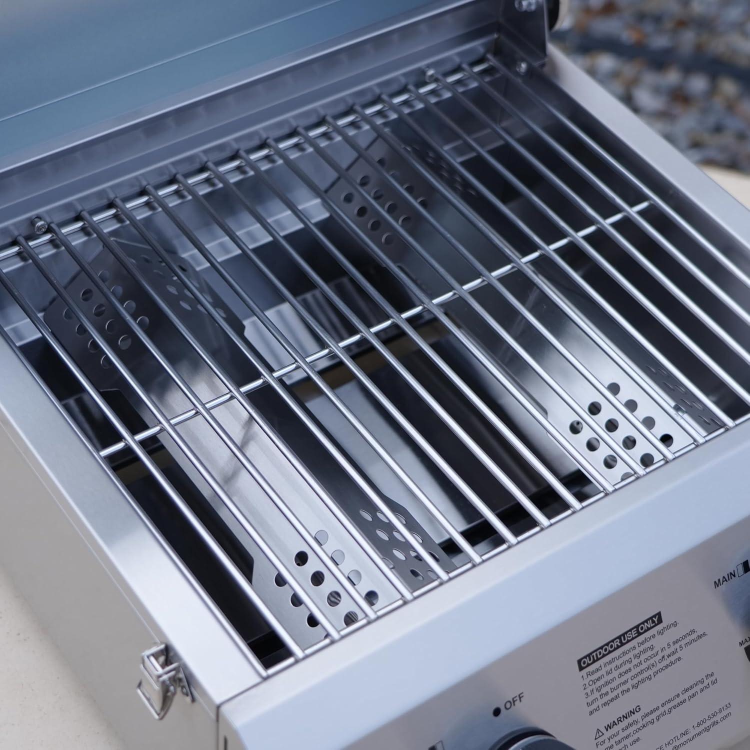 Monument Grills 13742,2-Burner Portable Stainless Steel Tabletop Propane Gas Grill with High Lid and Travel Locks, 15,000 BTU – Perfect for Family BBQs