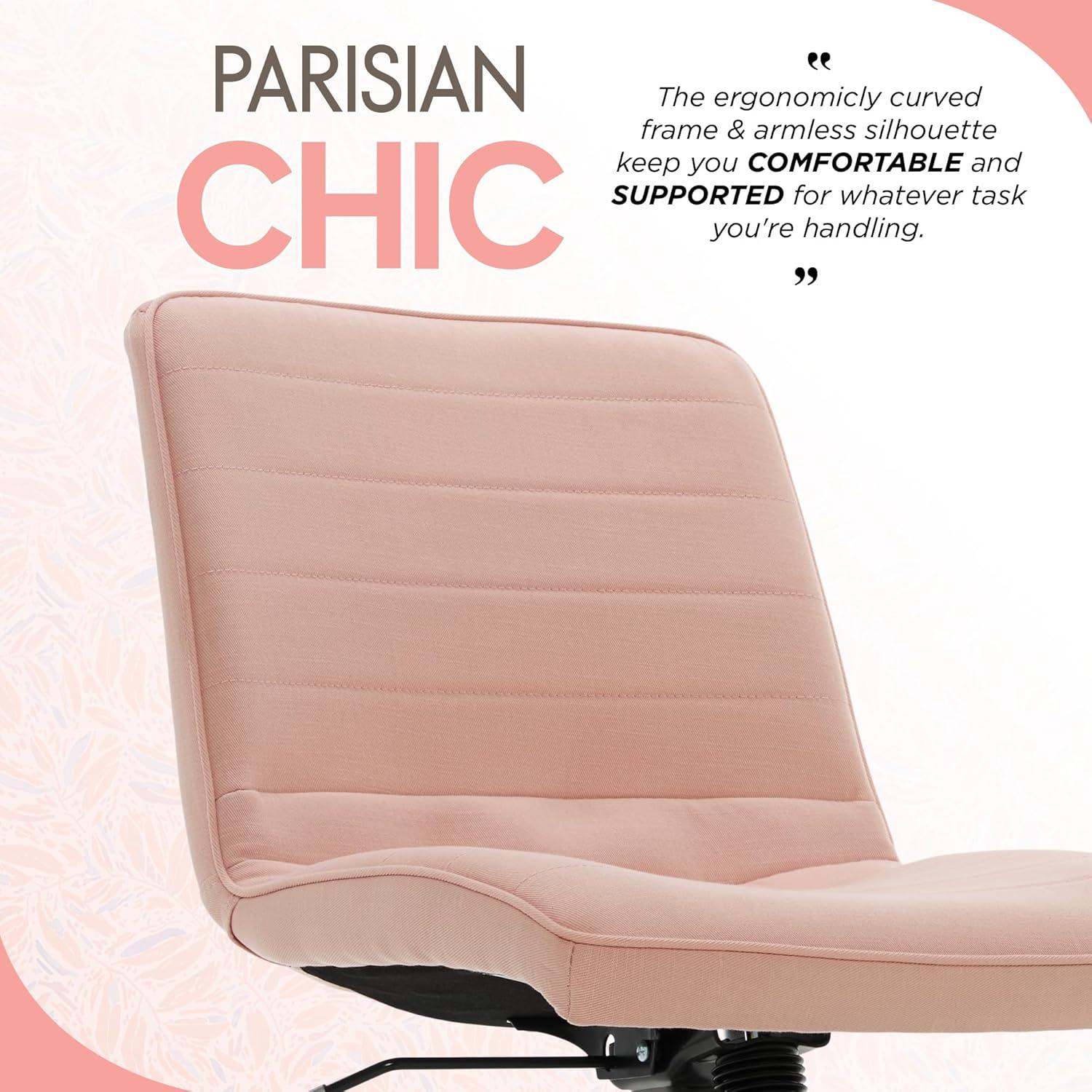 Adore Decor Adelaide Task Chair French Pink: Chrome-Plated, Adjustable Height, Swivel, Metal Base